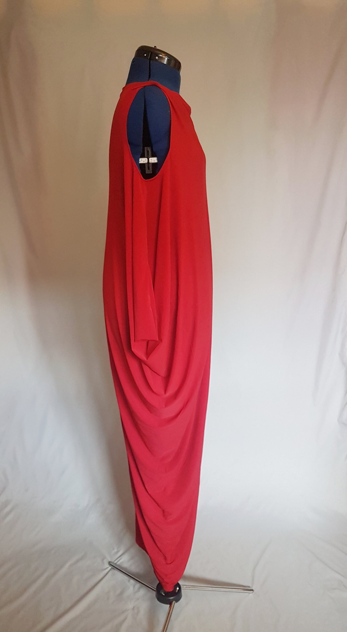 Red Asymmetric Drape Dress