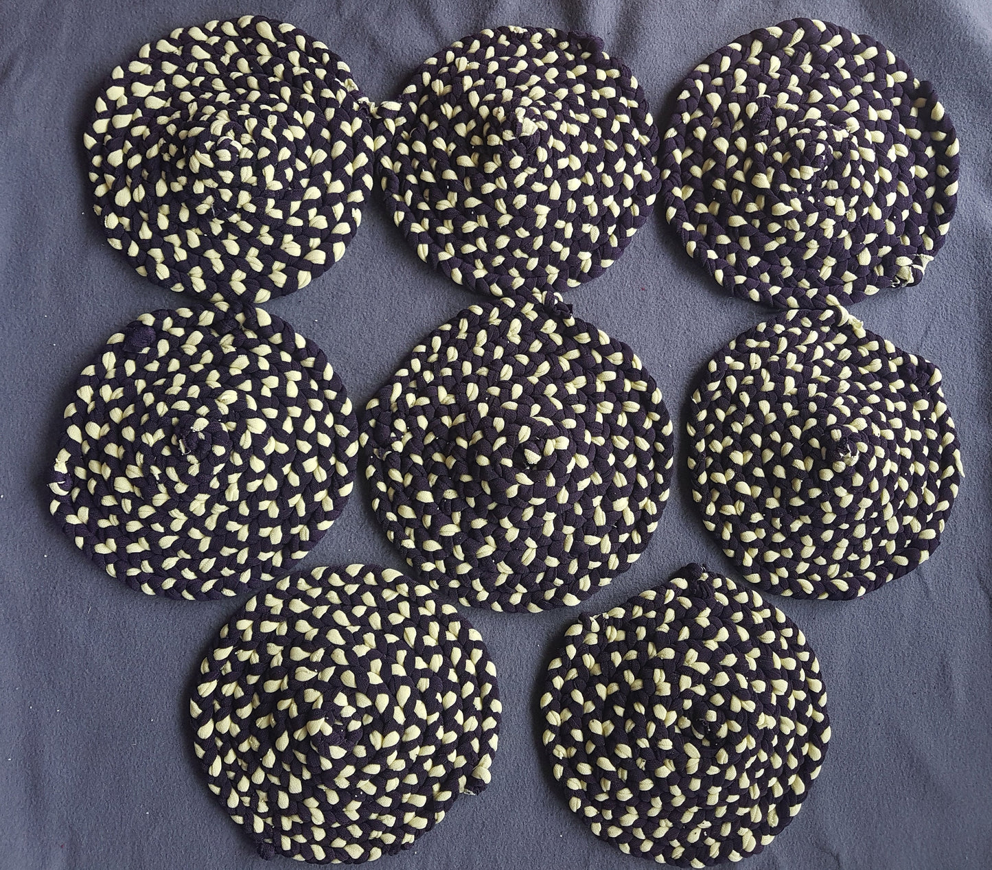 Handmade Coaster Aubergine Purple Lemon Yellow