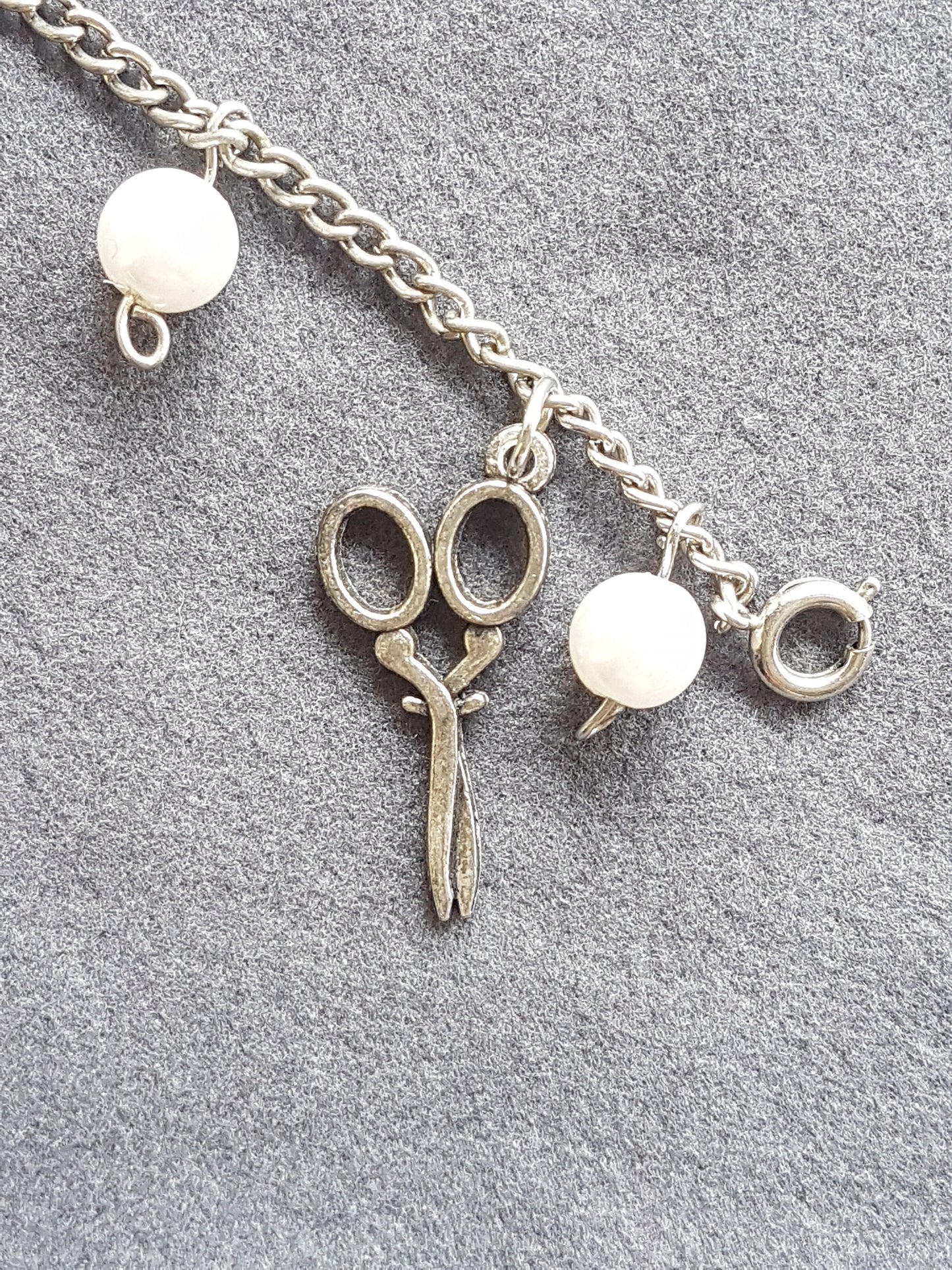 Silver Pearl Sewing Seamstress Craft Charm Bracelet