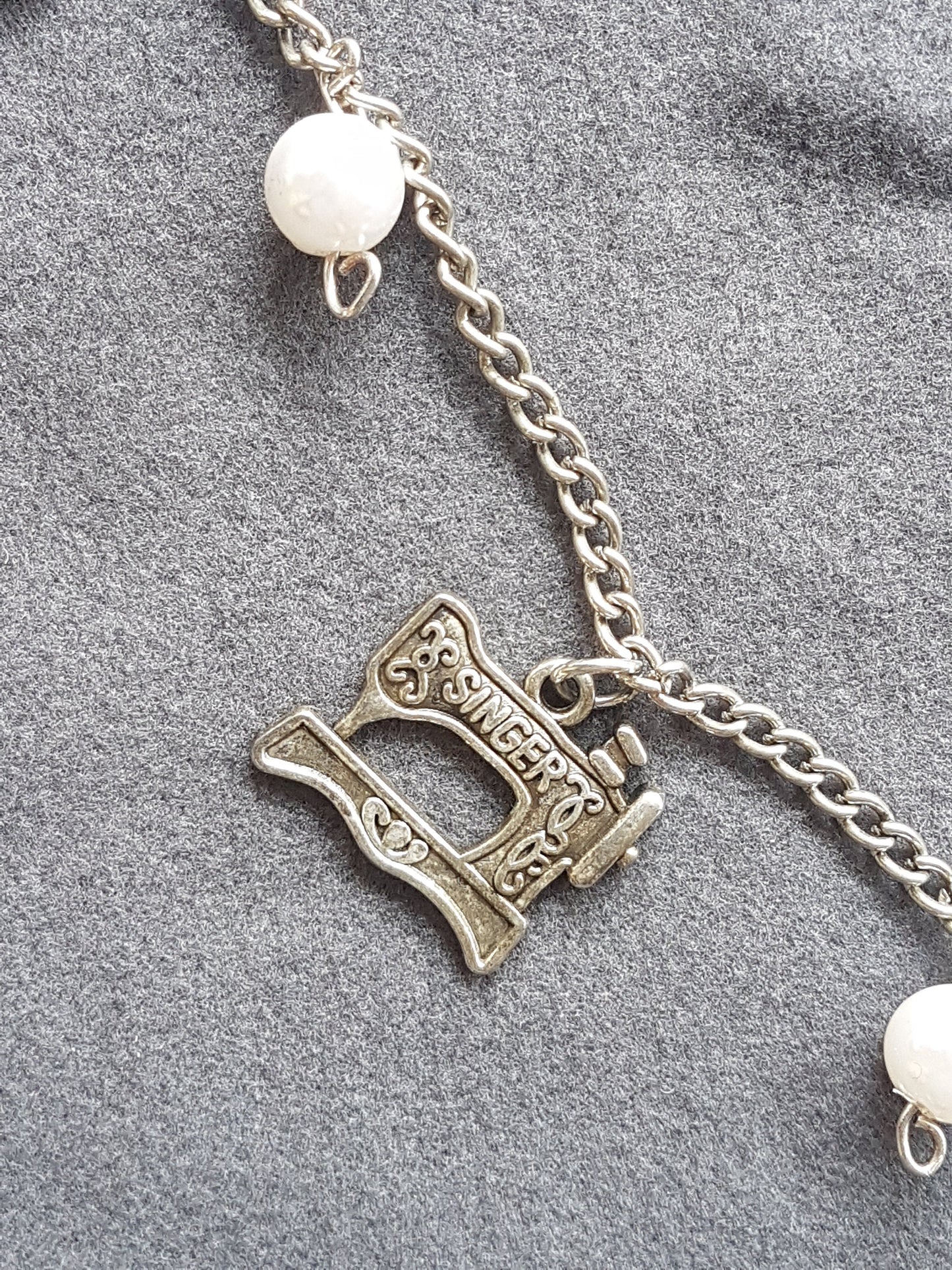 Silver Pearl Sewing Seamstress Craft Charm Bracelet