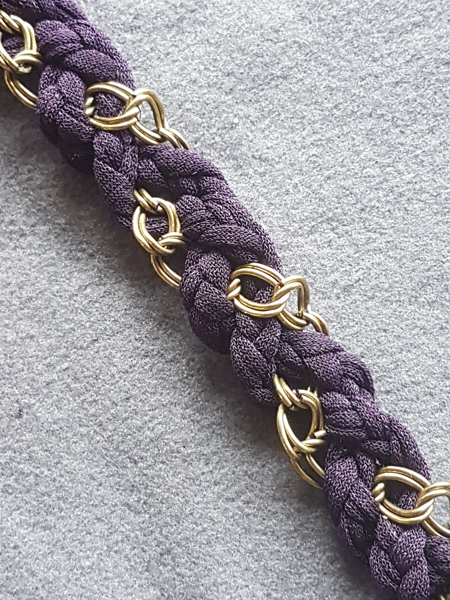 Purple Fabric Braided Brass Chain Bracelet