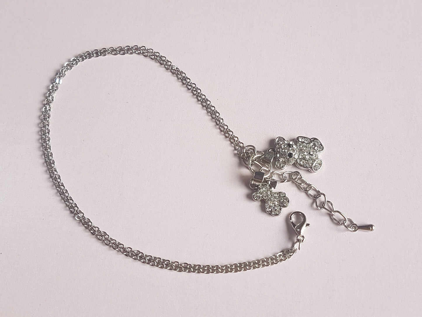Silver Chain Beaded Teddy Bear Bracelet
