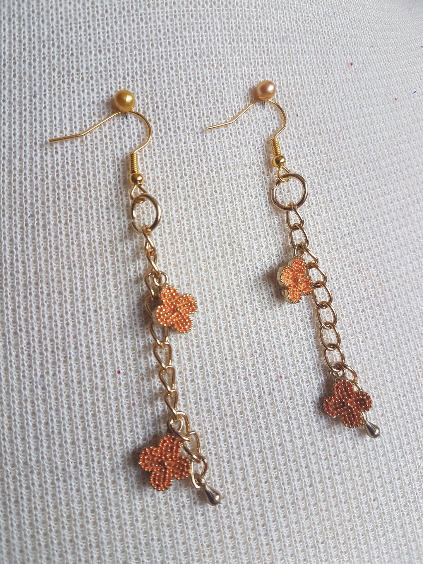 Gold Orange Flowers Dangle Earrings