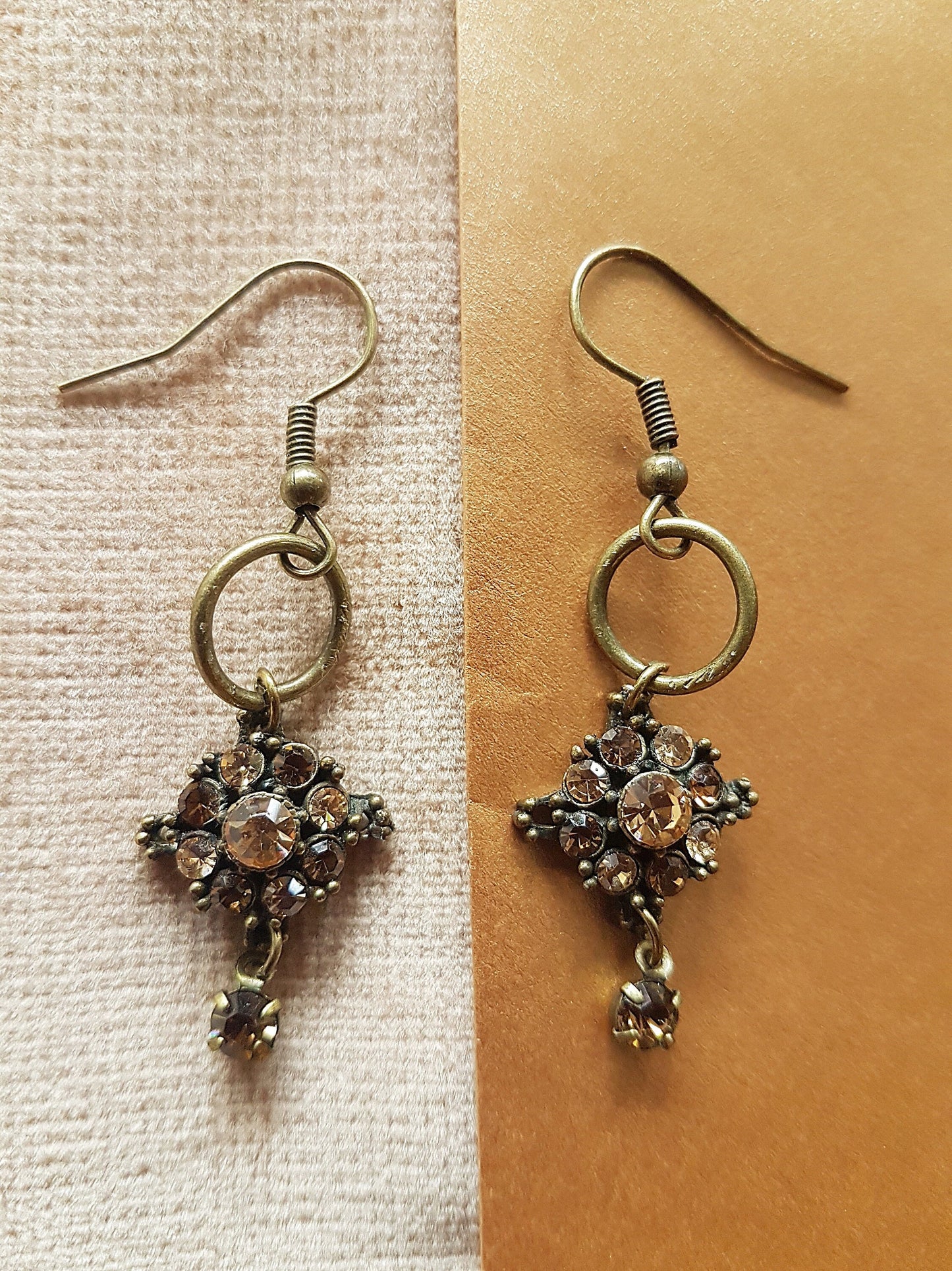 Bronze Brown Gem Upcycle Earrings