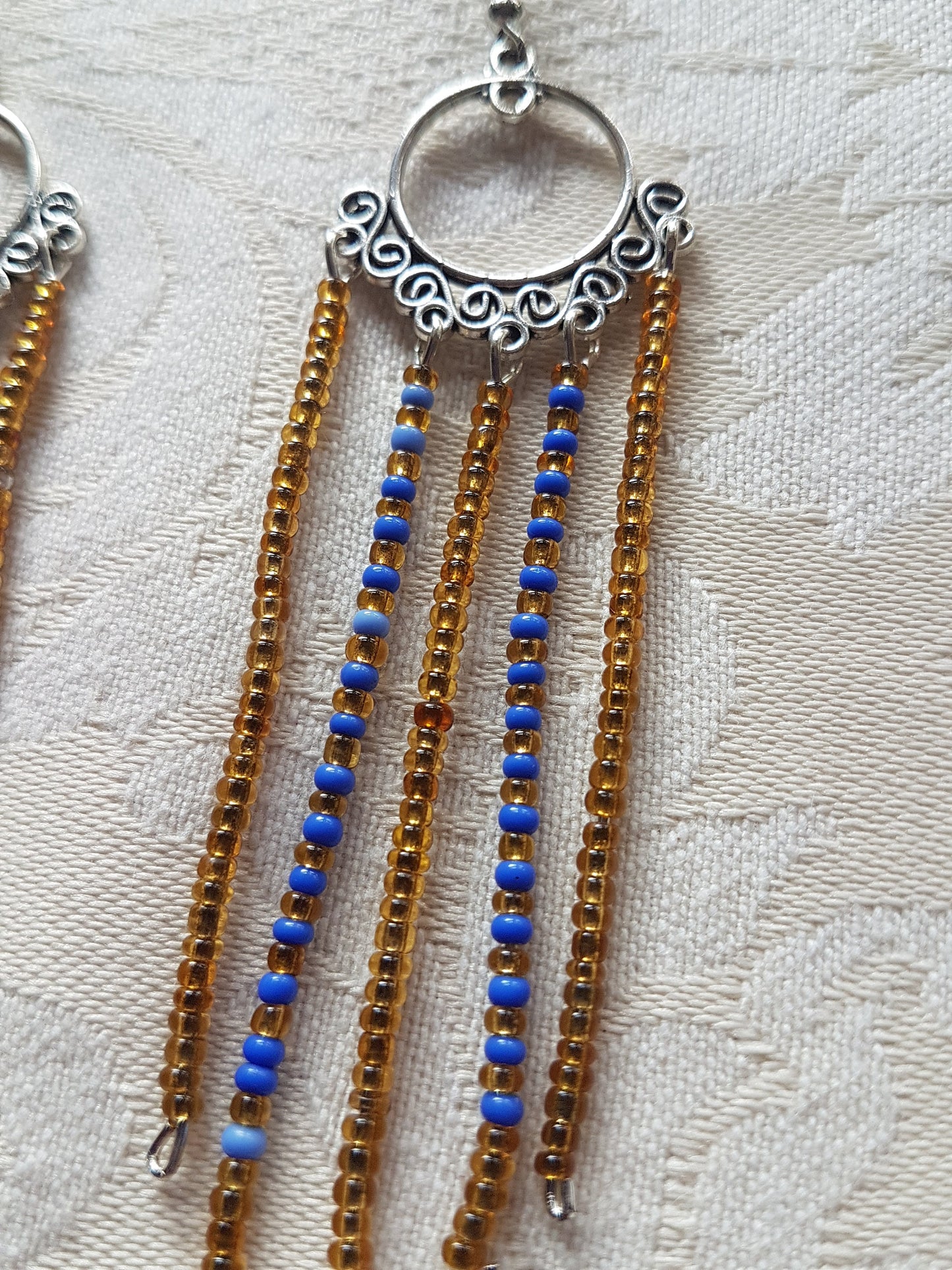 Gold Blue Silver Art Deco Earrings
