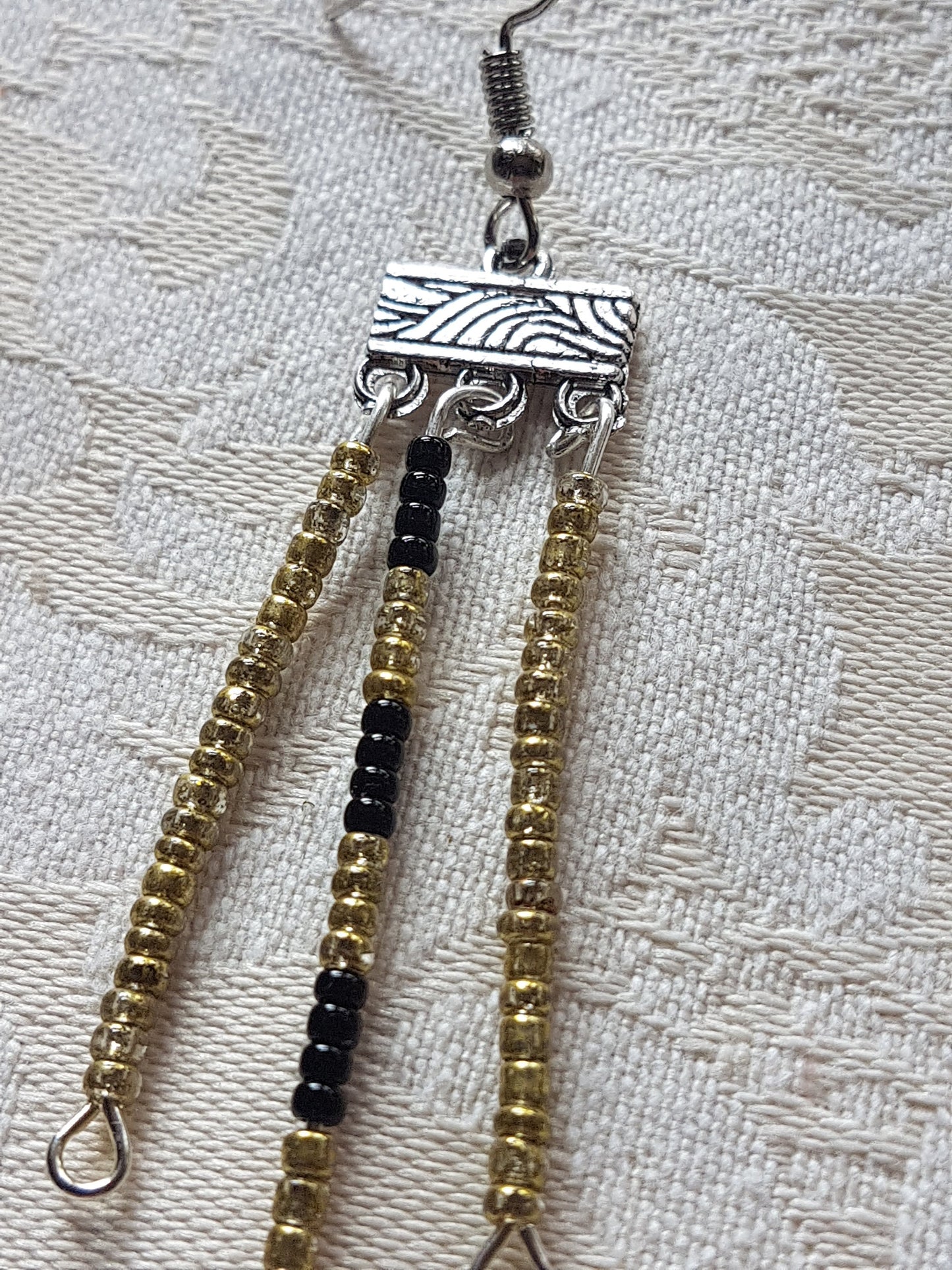 Gold Black Seed Bead Earrings