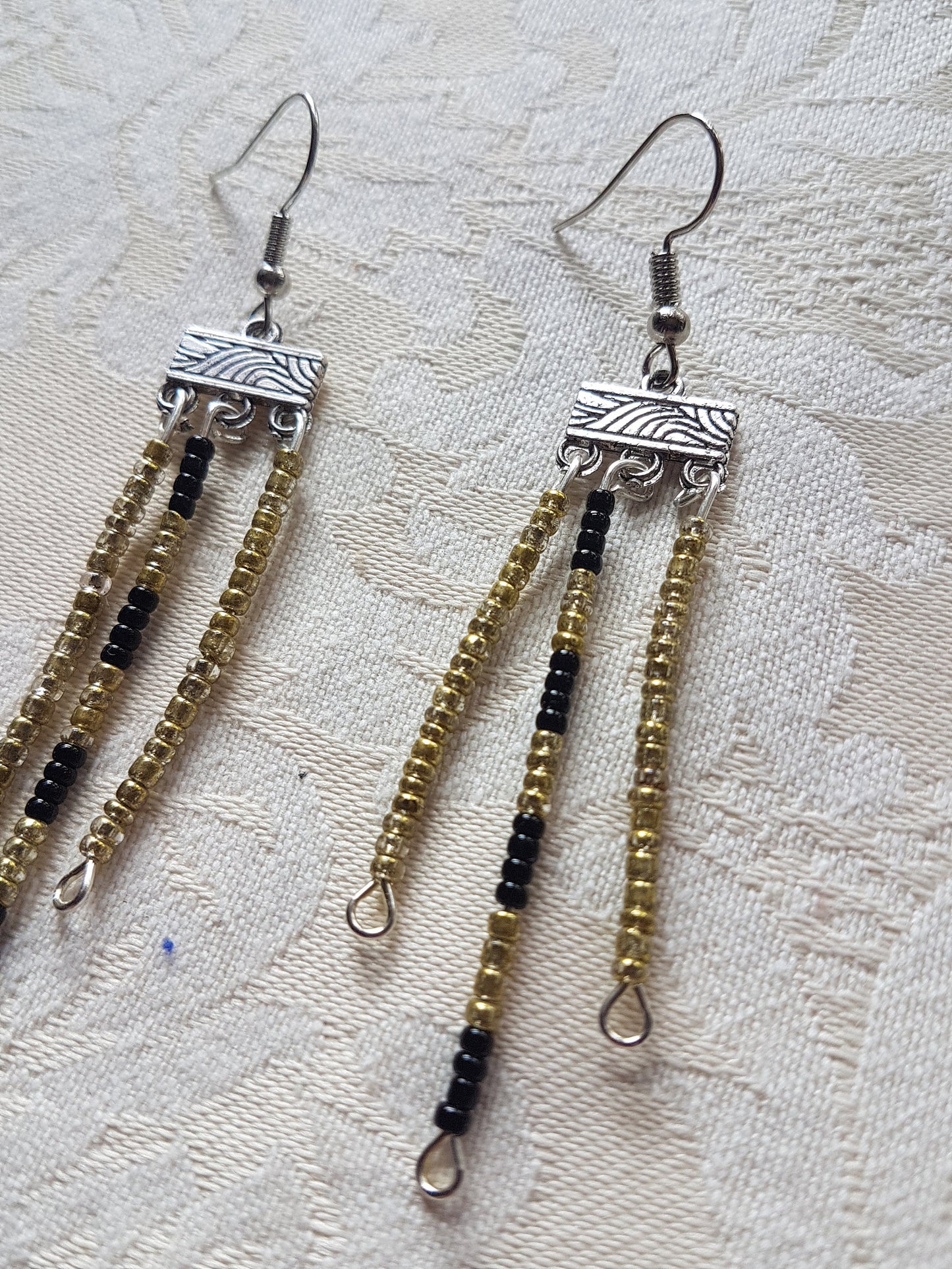 Gold Black Seed Bead Earrings