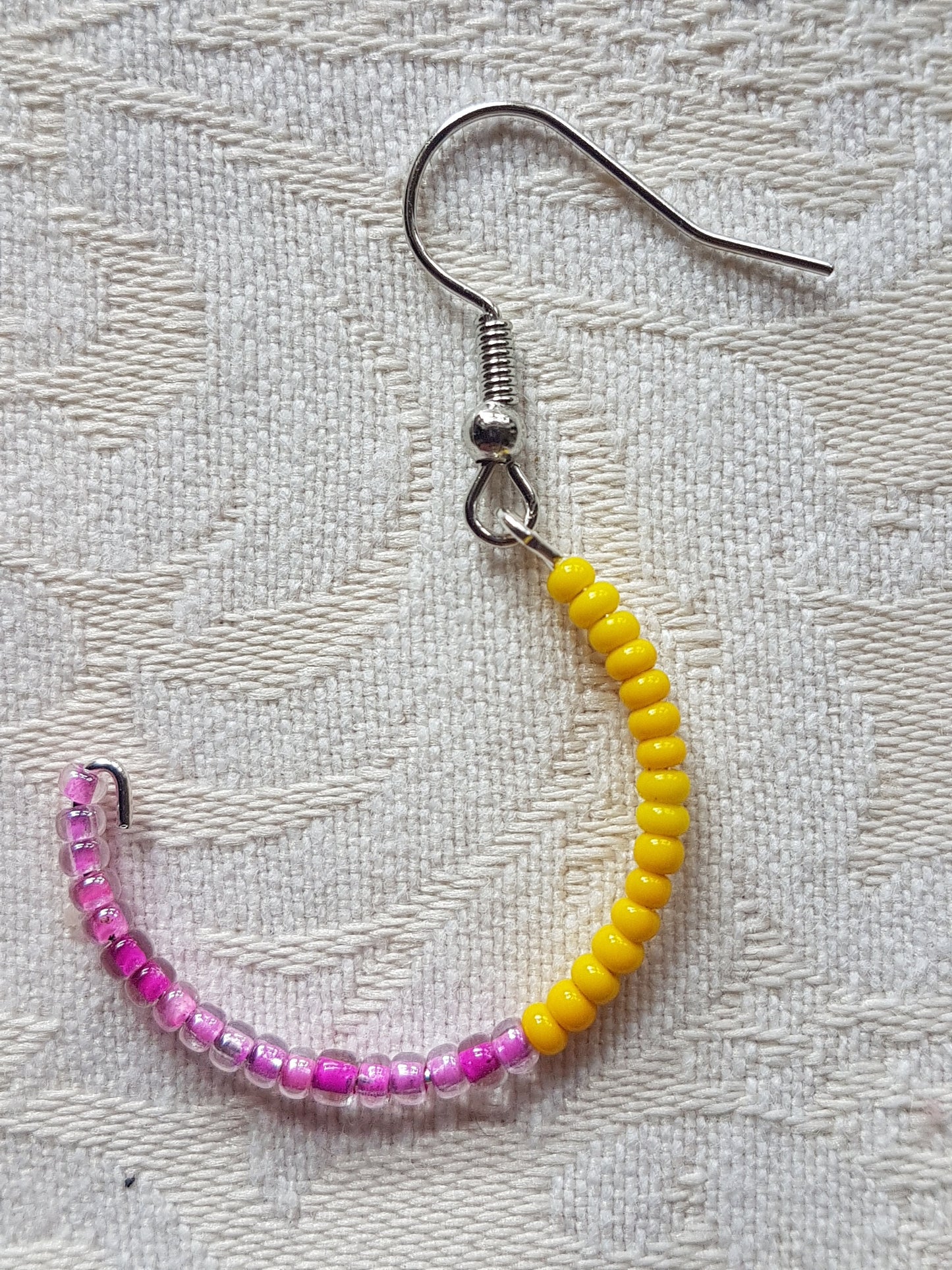 Yellow Pink Seed Bead Upcycle Earrings