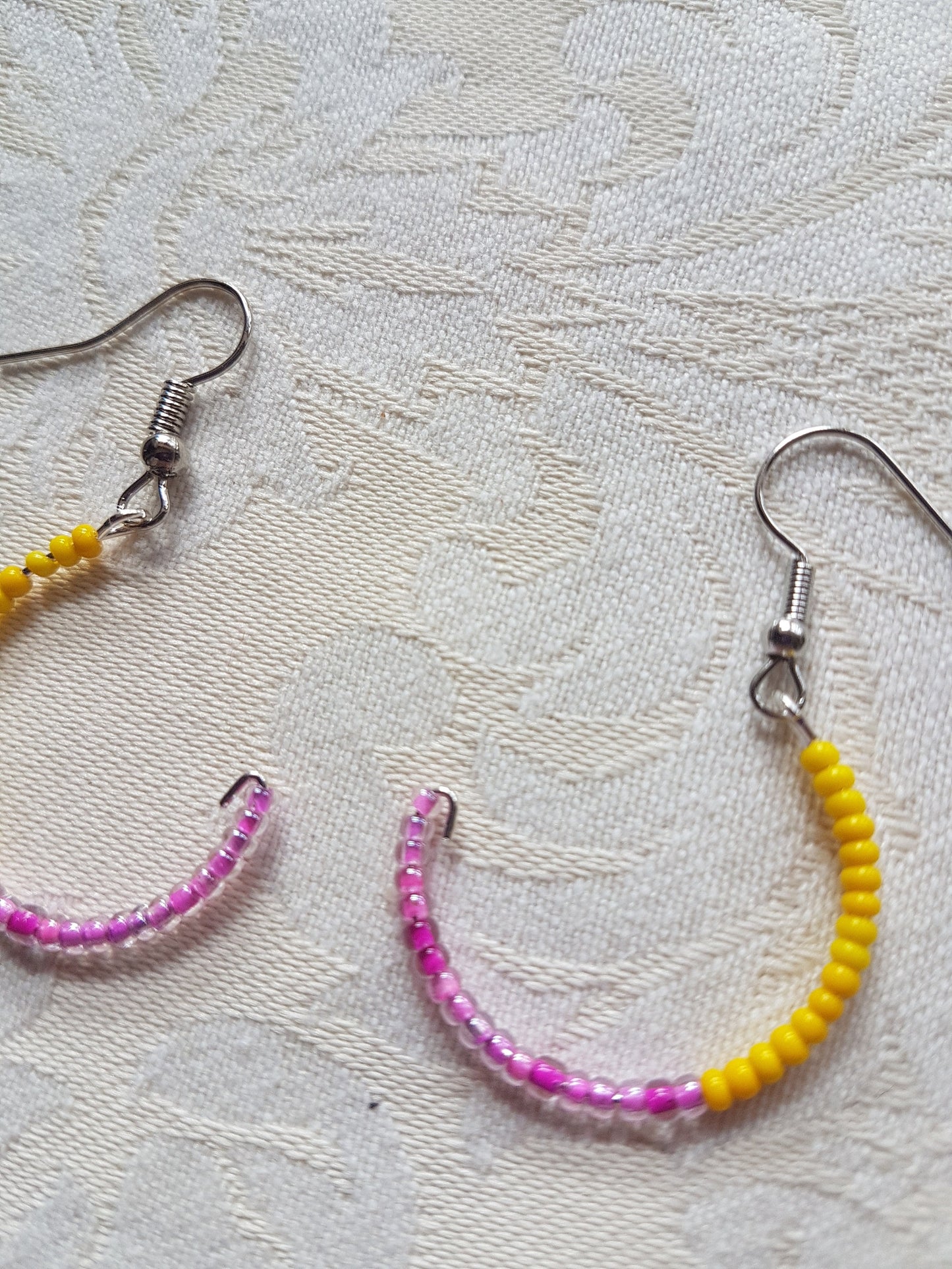 Yellow Pink Seed Bead Upcycle Earrings