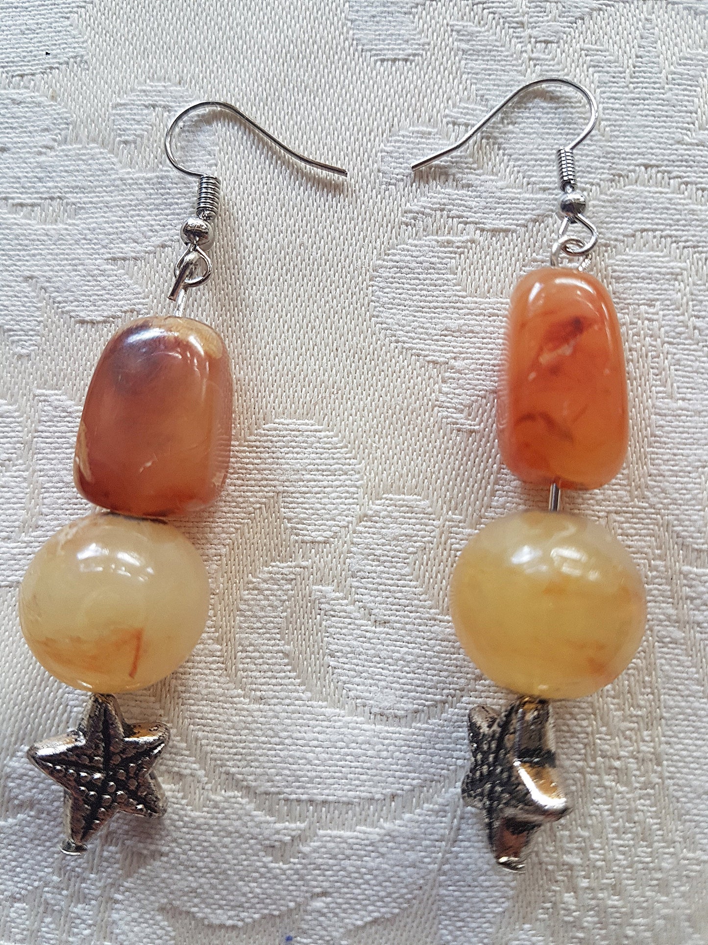 Brown Orange Starfish Silver Bead Earrings