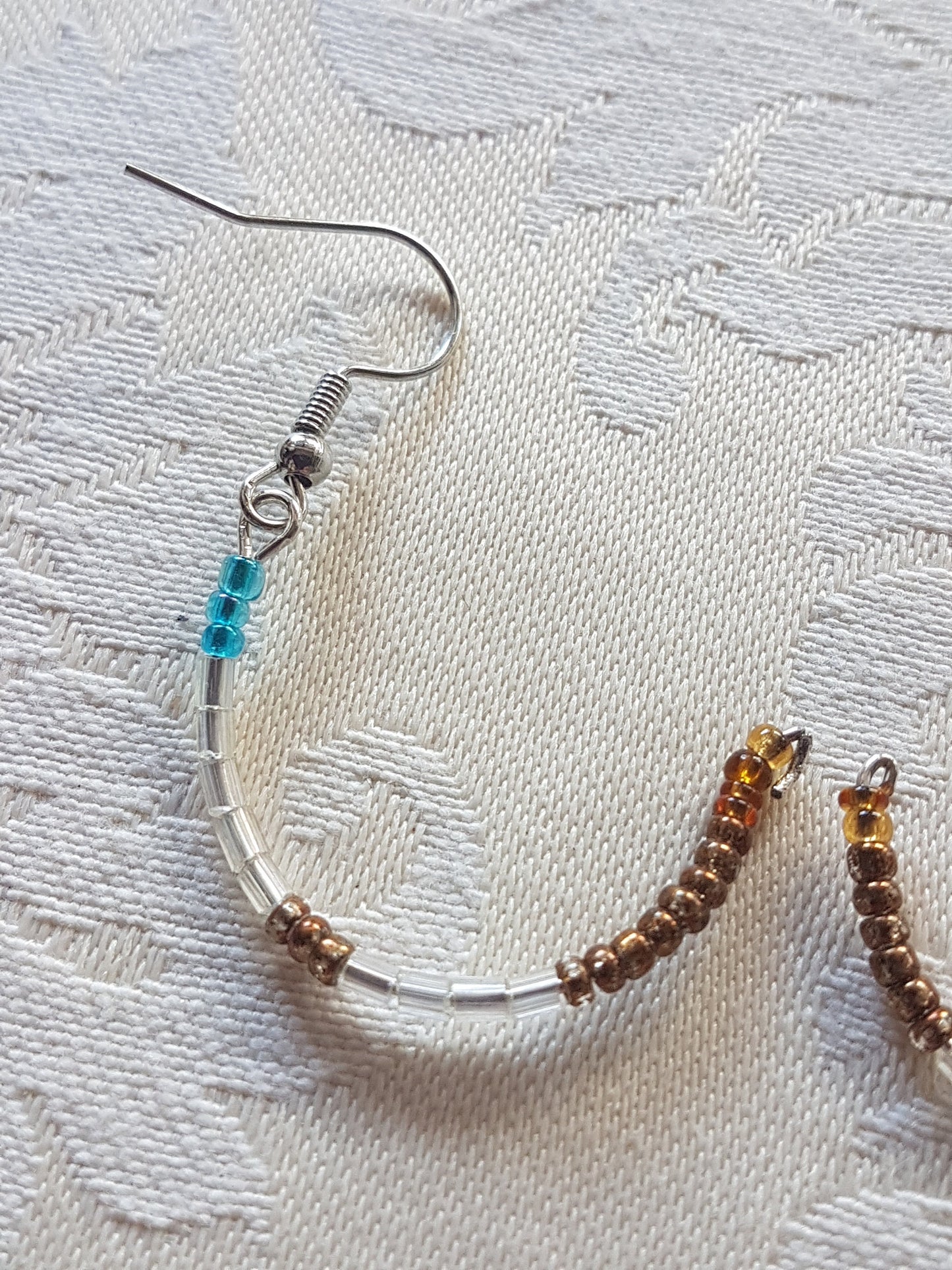 Gold Blue Seed Bead Dangle Earrings
