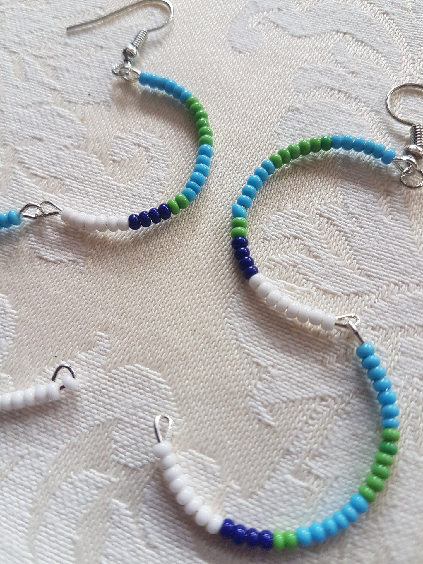 Blue Green White Seed Bead Earrings