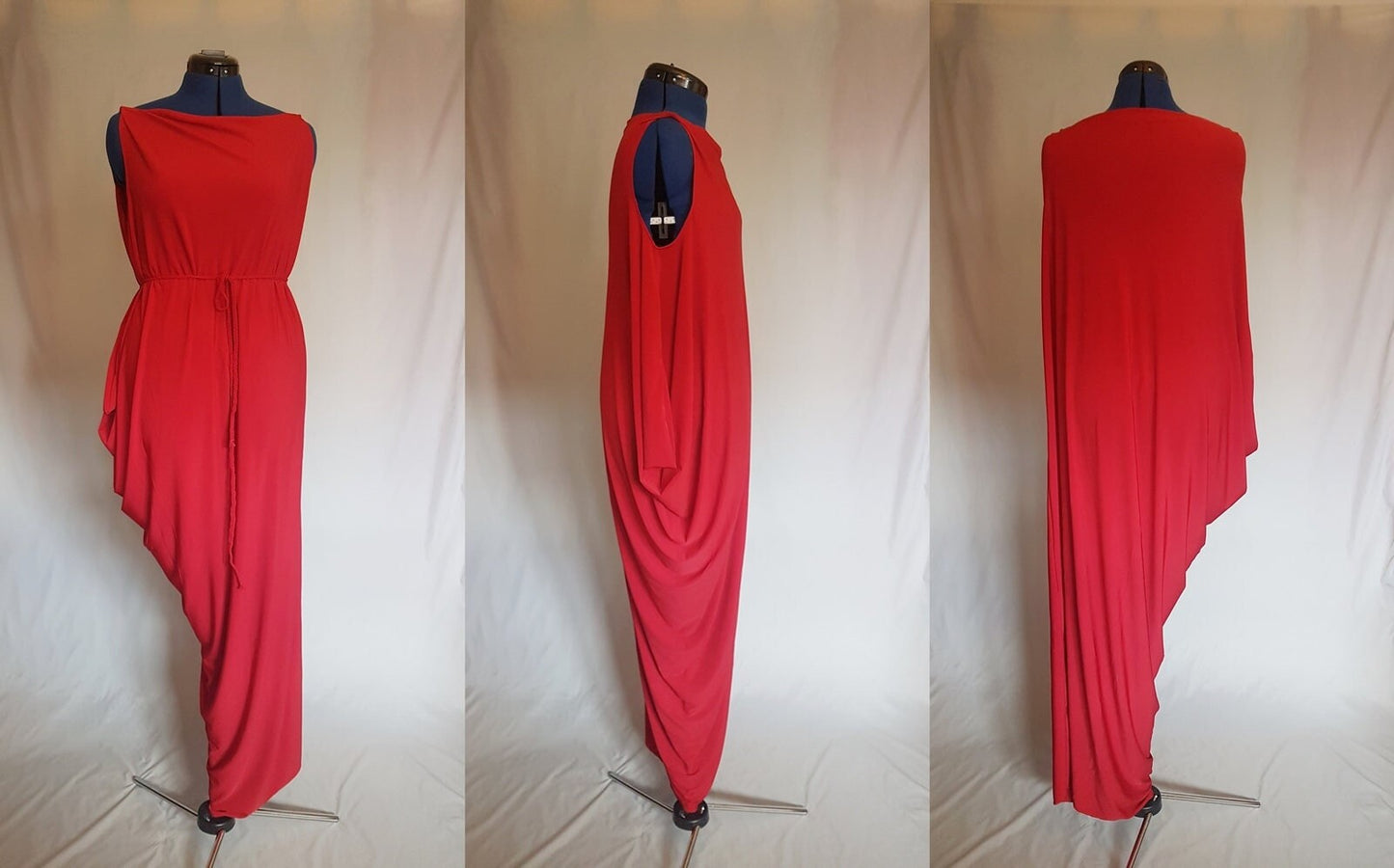 Red Asymmetric Drape Dress