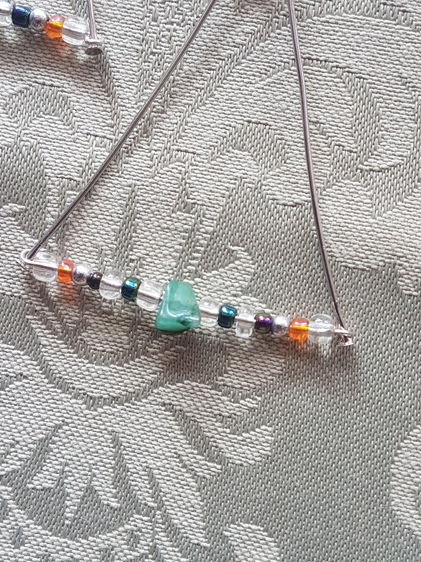 Clear Orange Green Silver Triangle Earrings