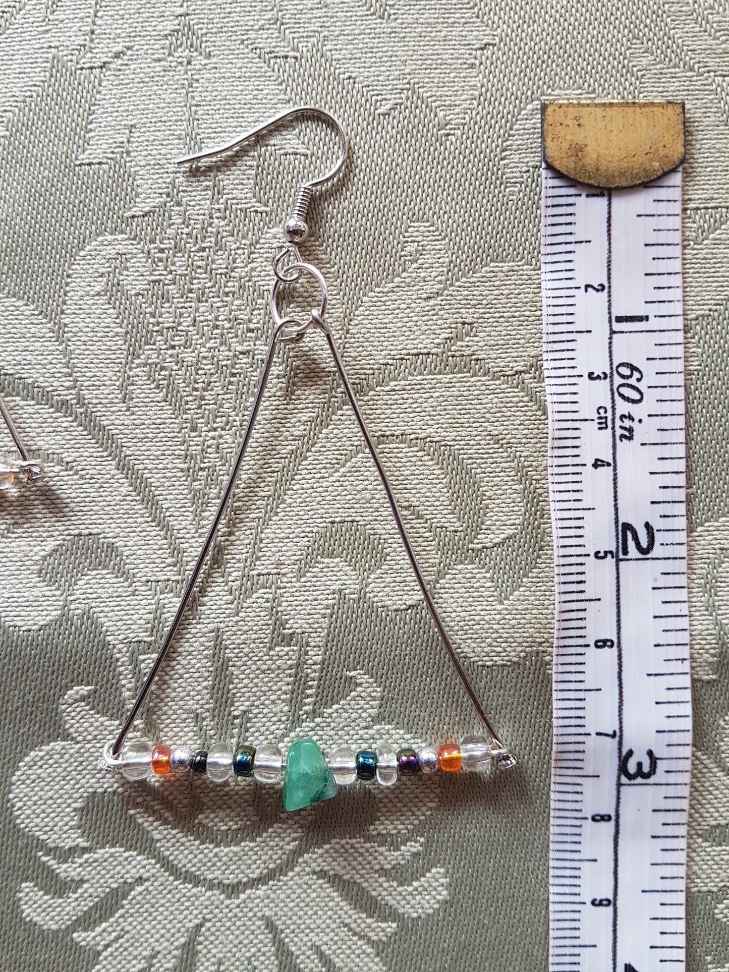 Clear Orange Green Silver Triangle Earrings