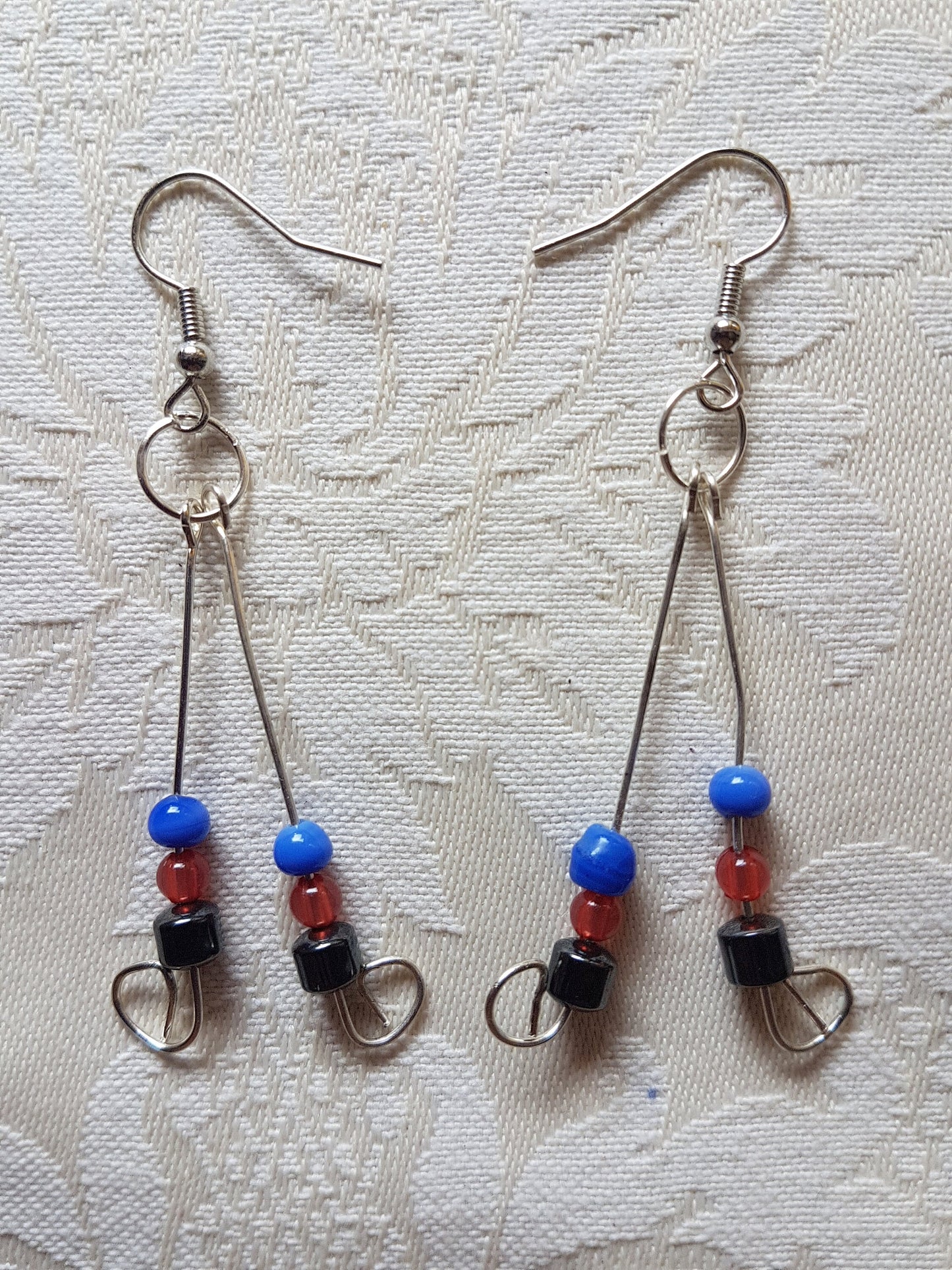 Blue Grey Red Silver Upcycle Earrings