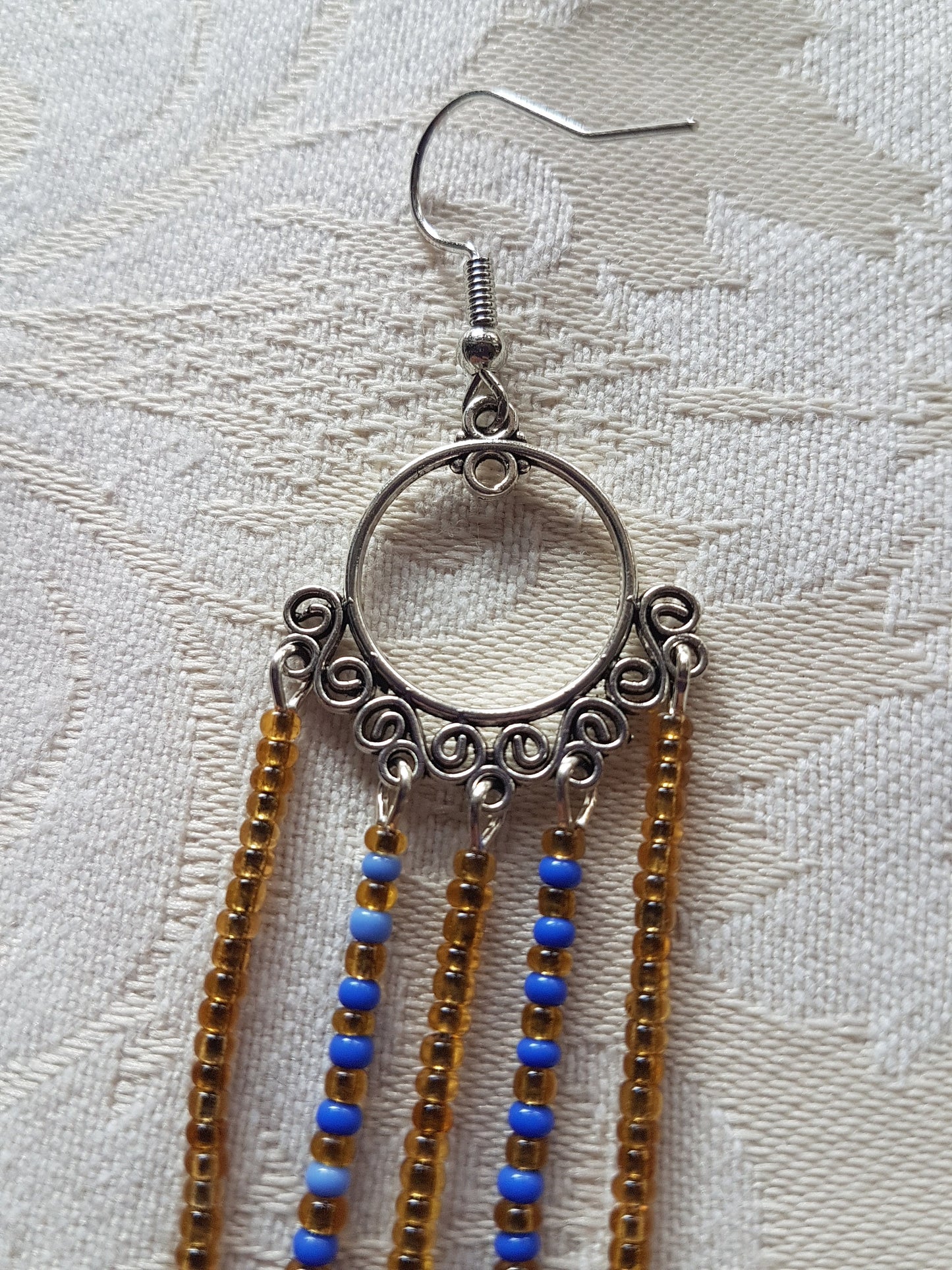 Gold Blue Silver Art Deco Earrings