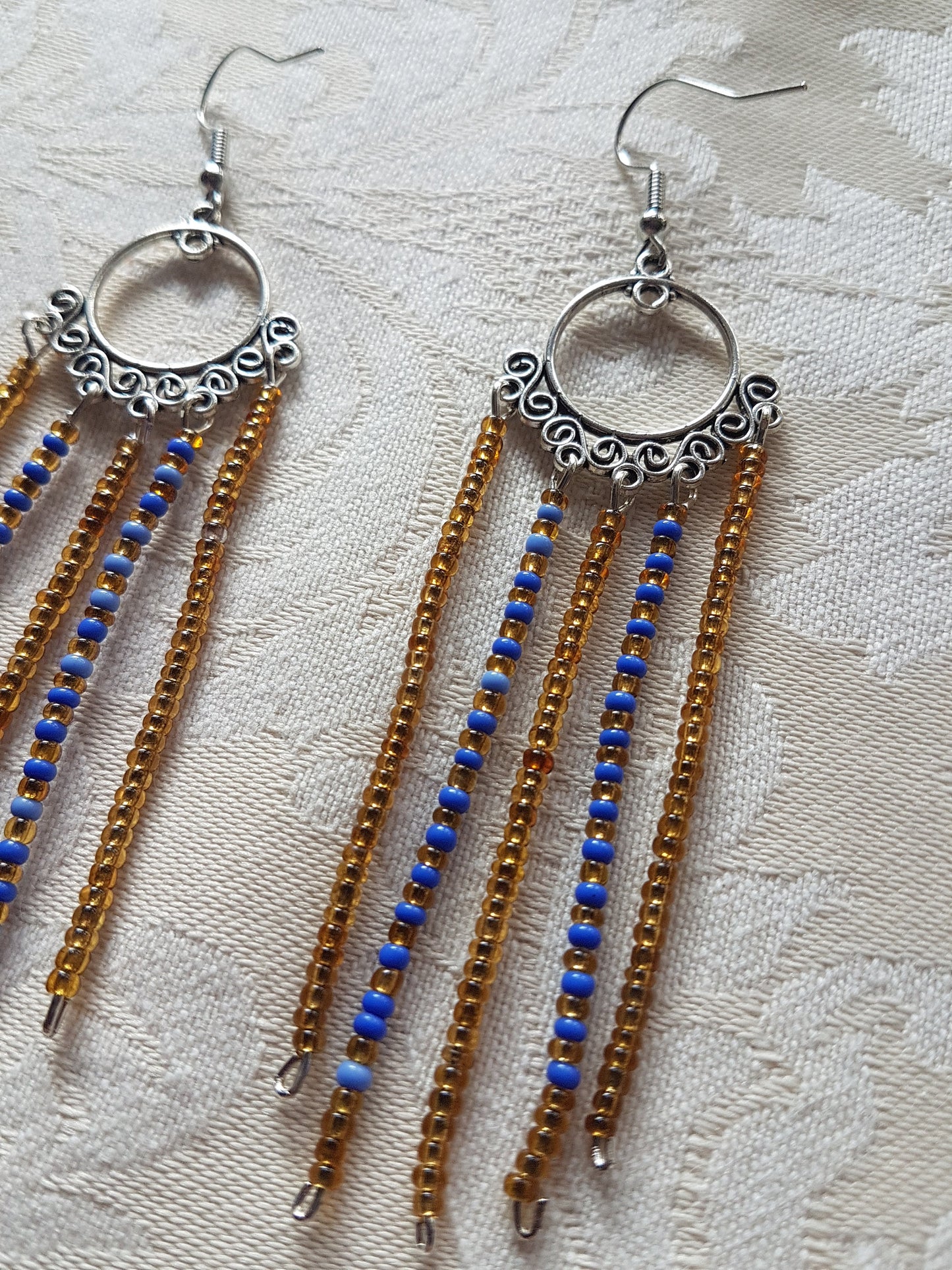 Gold Blue Silver Art Deco Earrings
