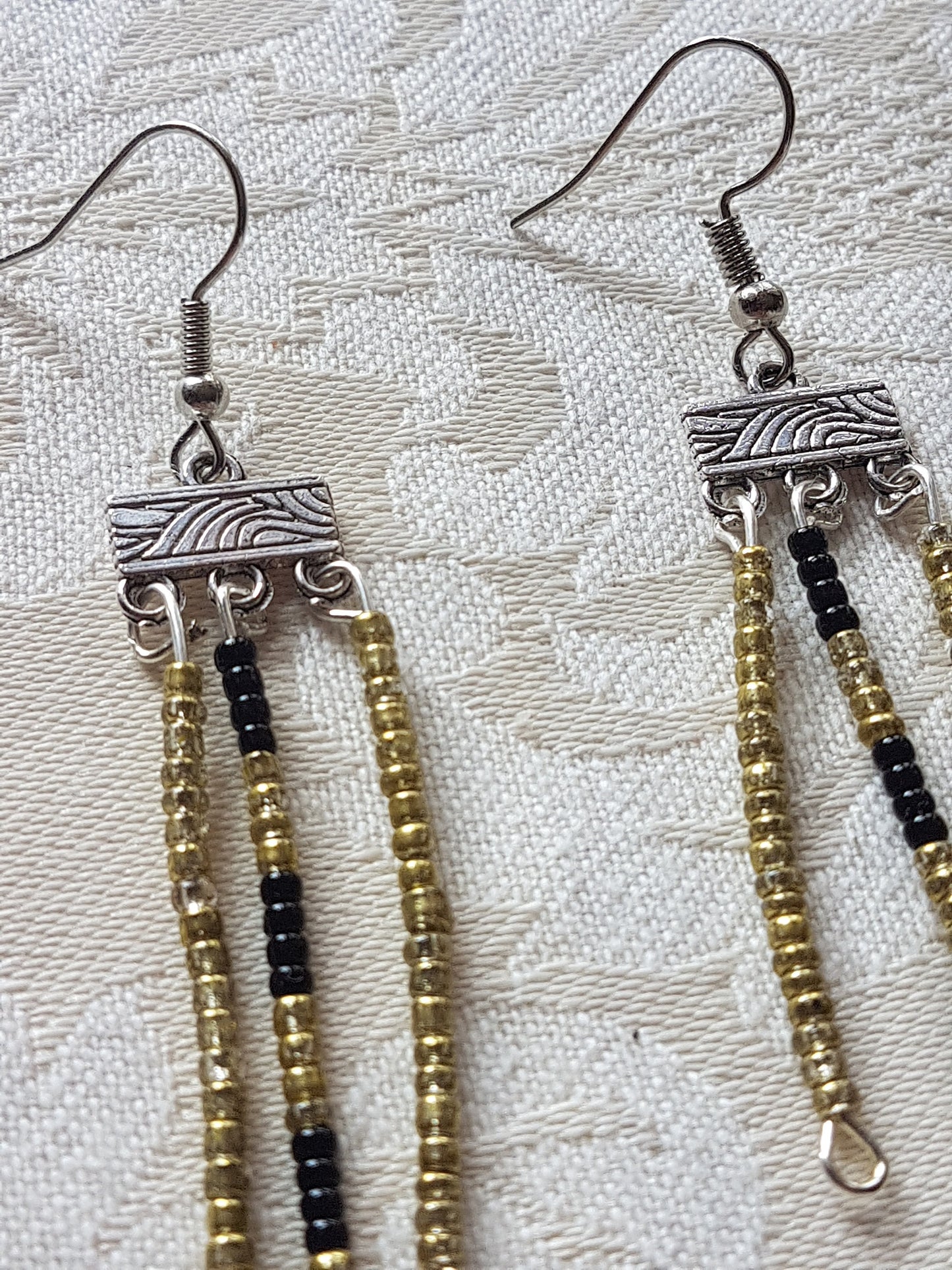 Gold Black Seed Bead Earrings