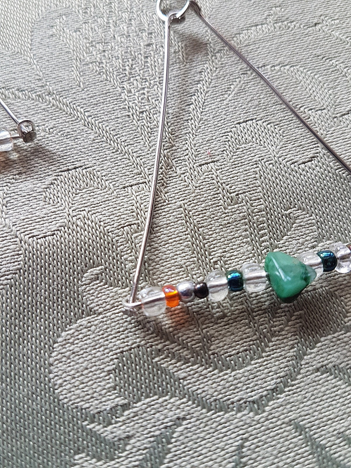 Clear Orange Green Silver Triangle Earrings
