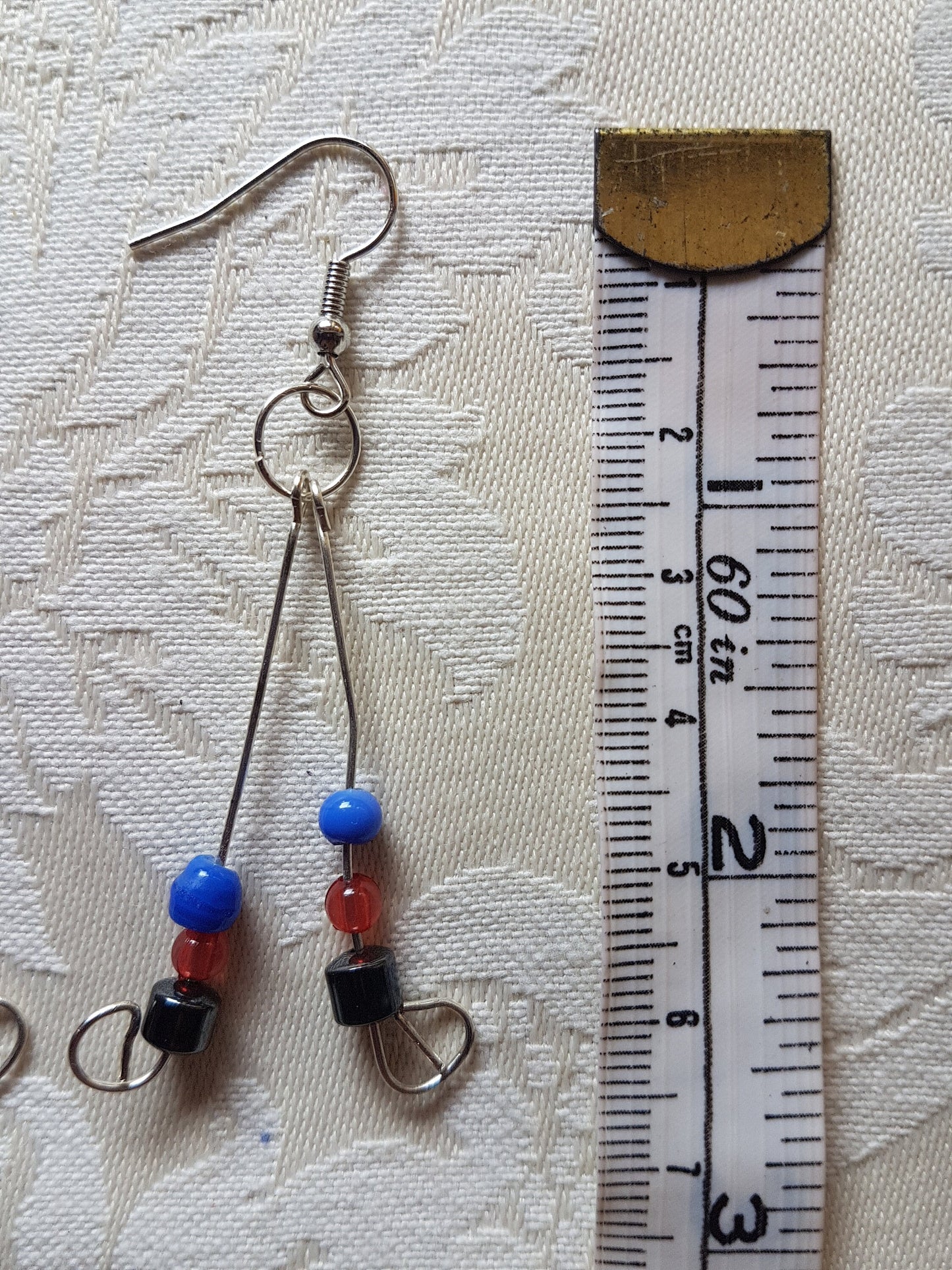 Blue Grey Red Silver Upcycle Earrings