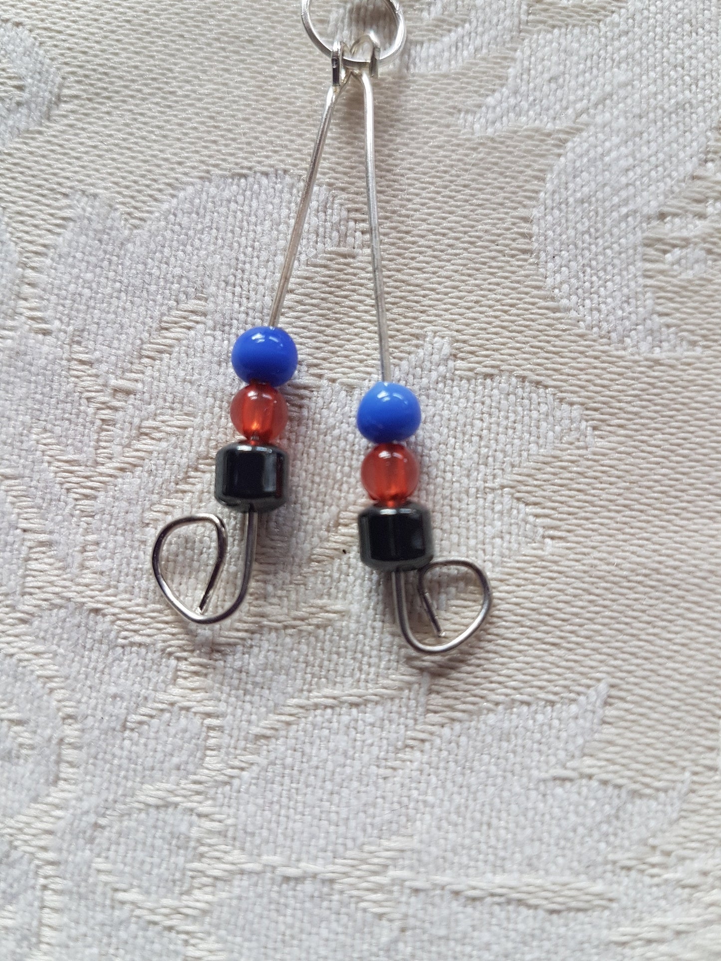 Blue Grey Red Silver Upcycle Earrings