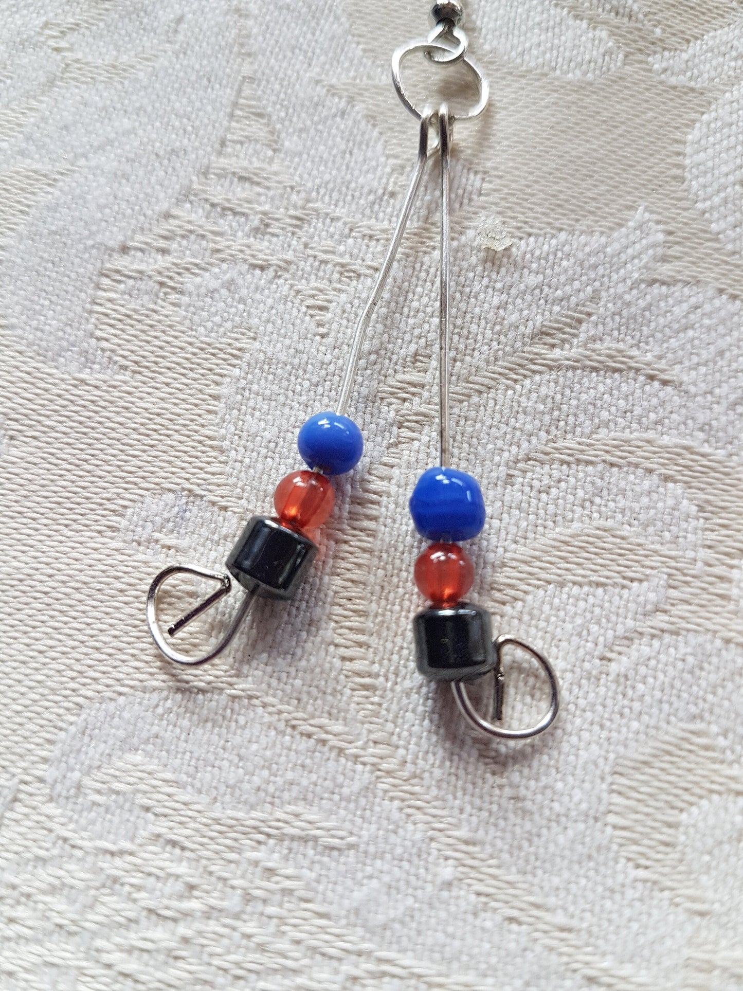 Blue Grey Red Silver Upcycle Earrings
