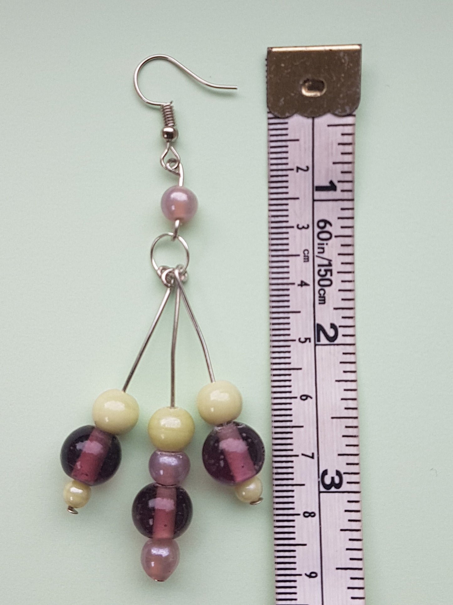 Green Purple Lilac Bead Silver Earrings