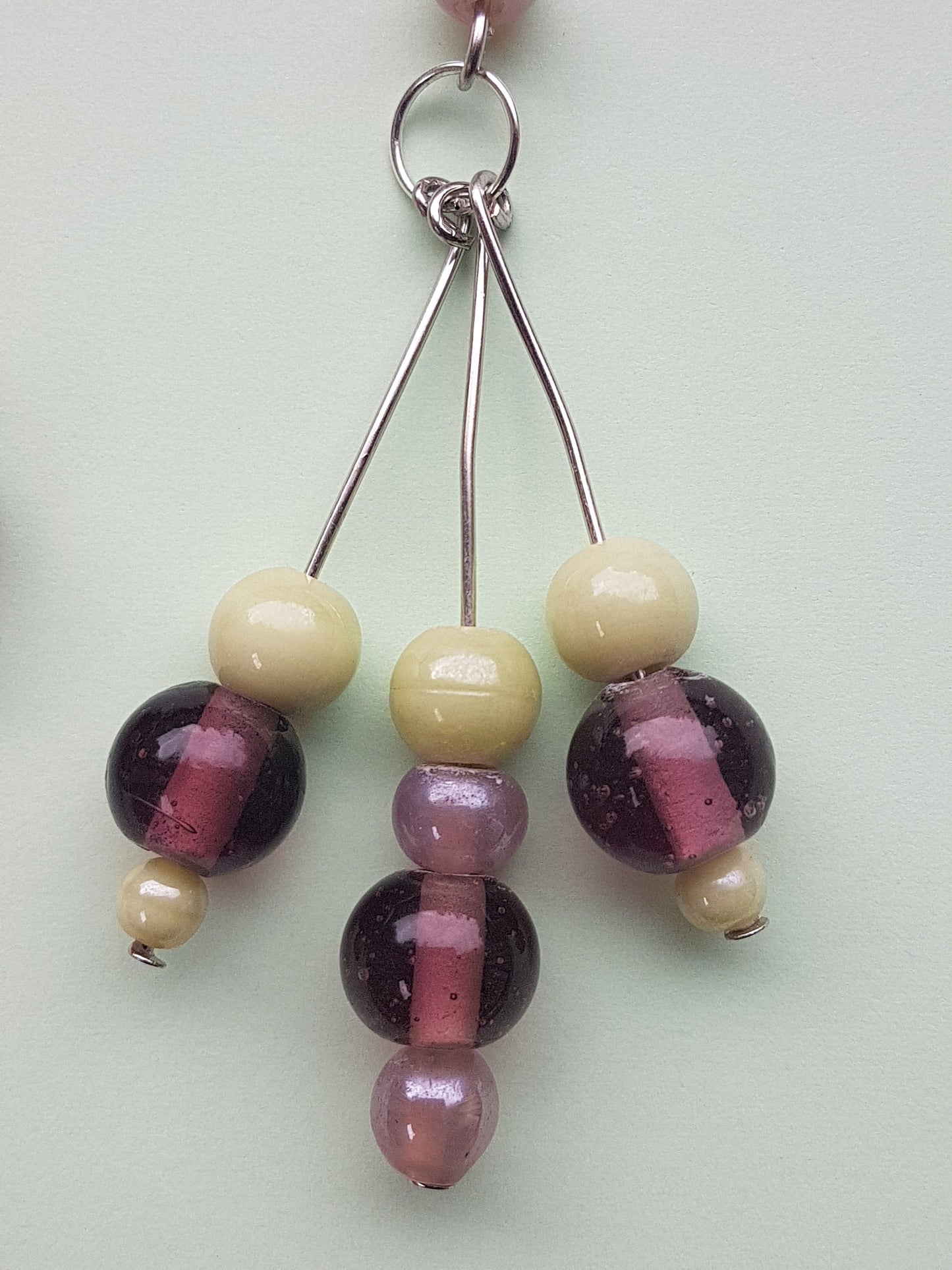 Green Purple Lilac Bead Silver Earrings