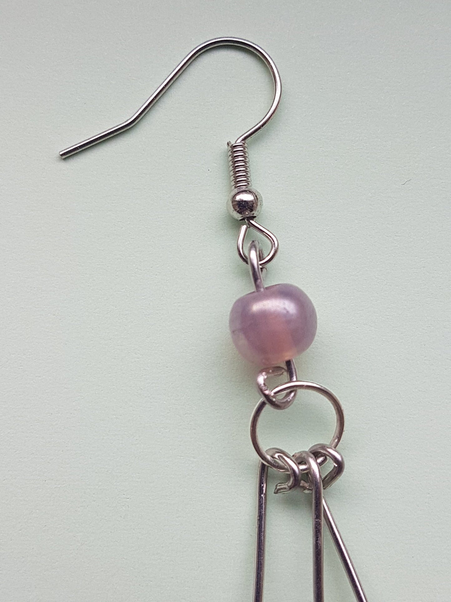 Green Purple Lilac Bead Silver Earrings
