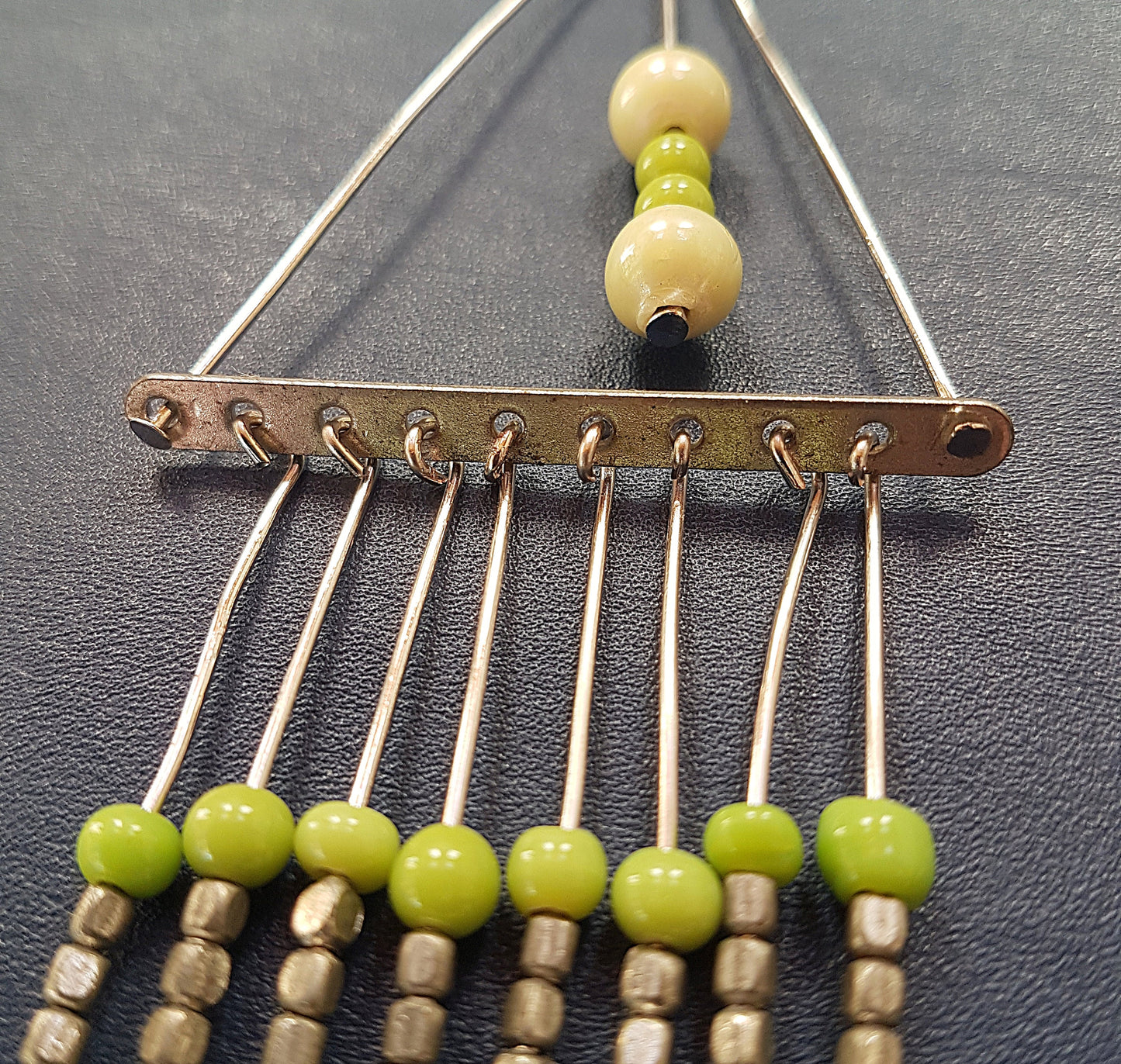 Green Bead Silver Dangle Earrings