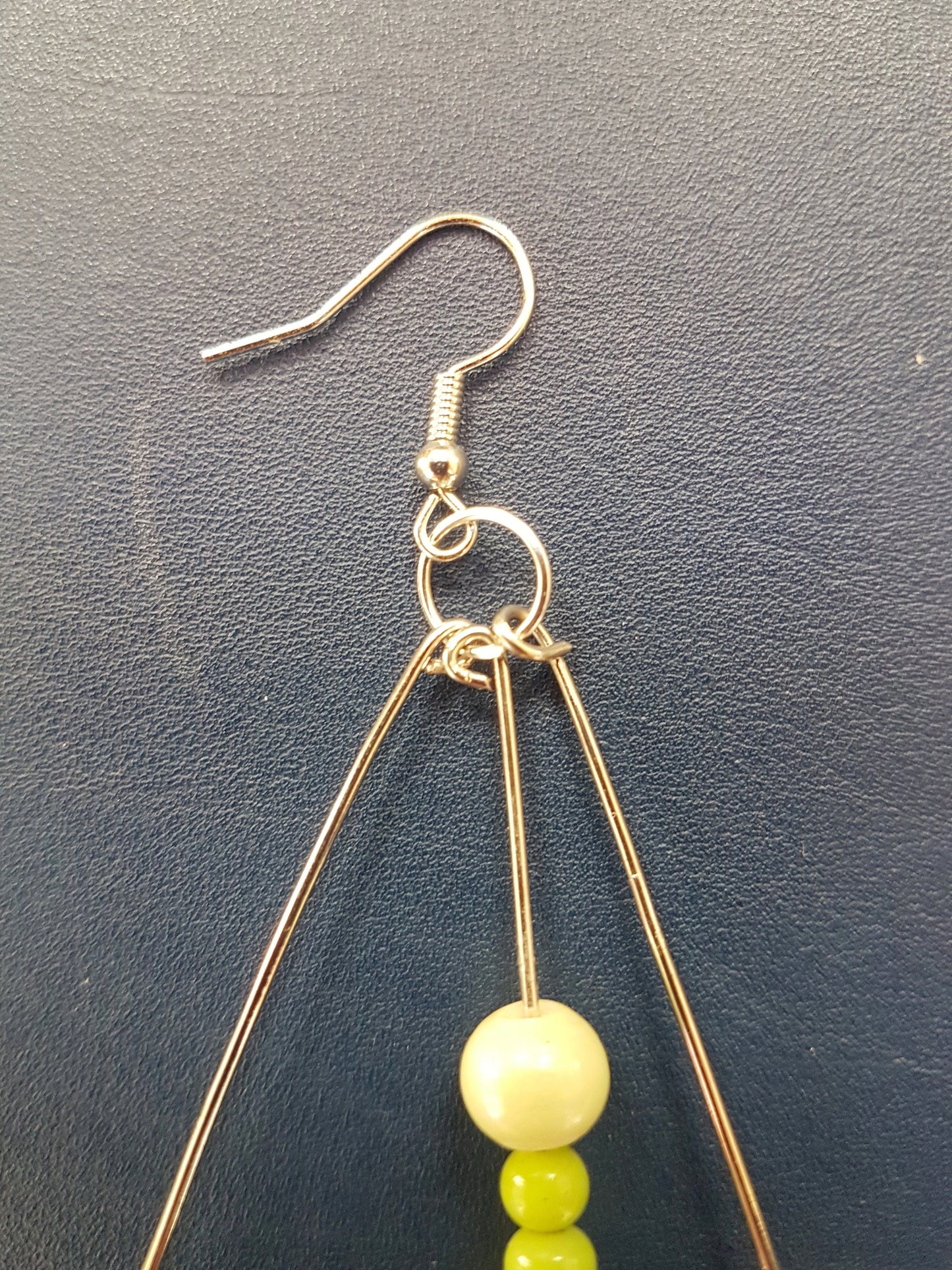 Green Bead Silver Dangle Earrings