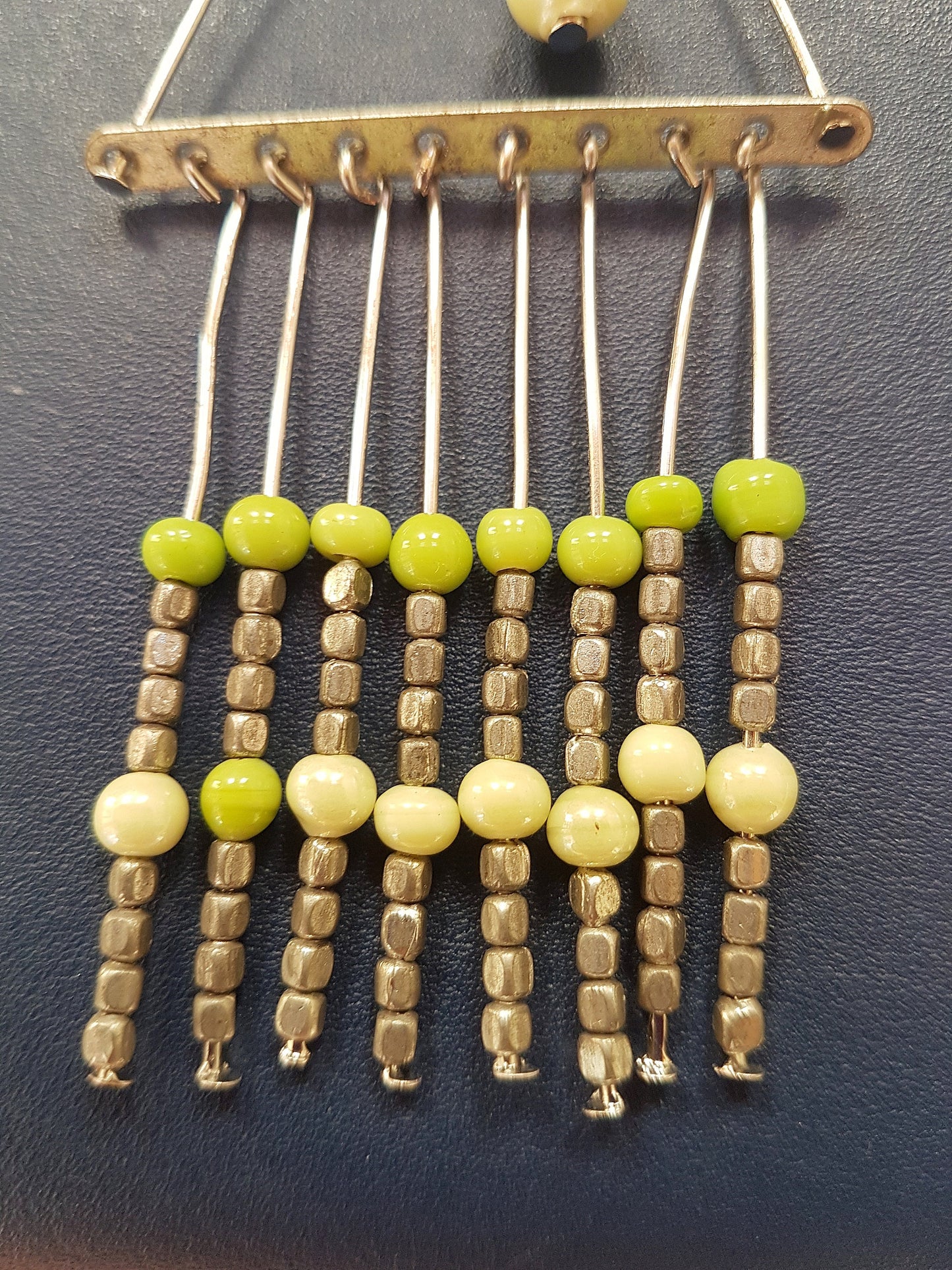 Green Bead Silver Dangle Earrings