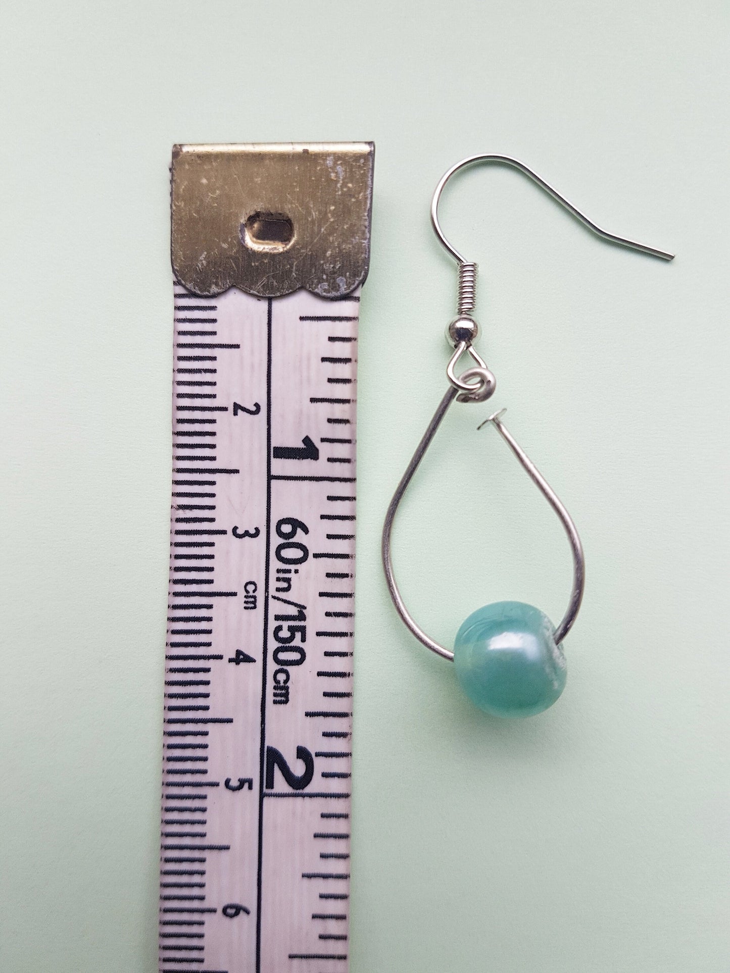 Blue Bead Silver Dangle Earrings