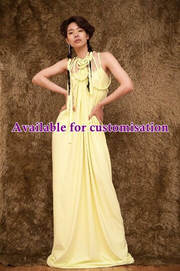 Yellow Backless Drape Dress