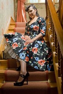 Rockabilly Black Floral Pinup Dress With Pockets