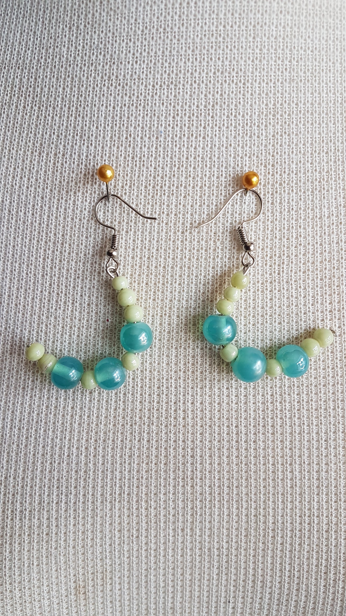 Blue And Green Bead Semi Hoop Earrings