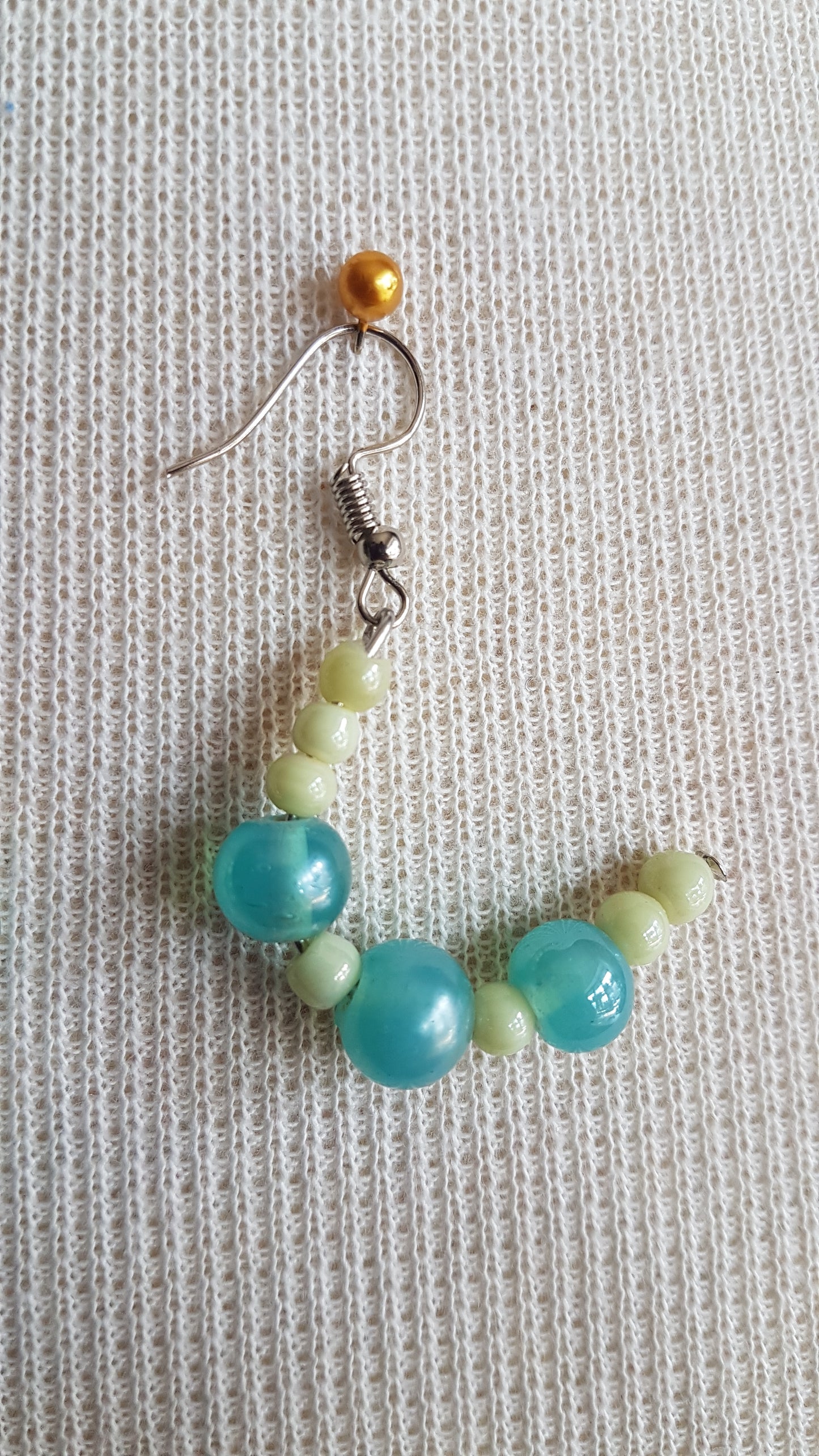 Blue And Green Bead Semi Hoop Earrings
