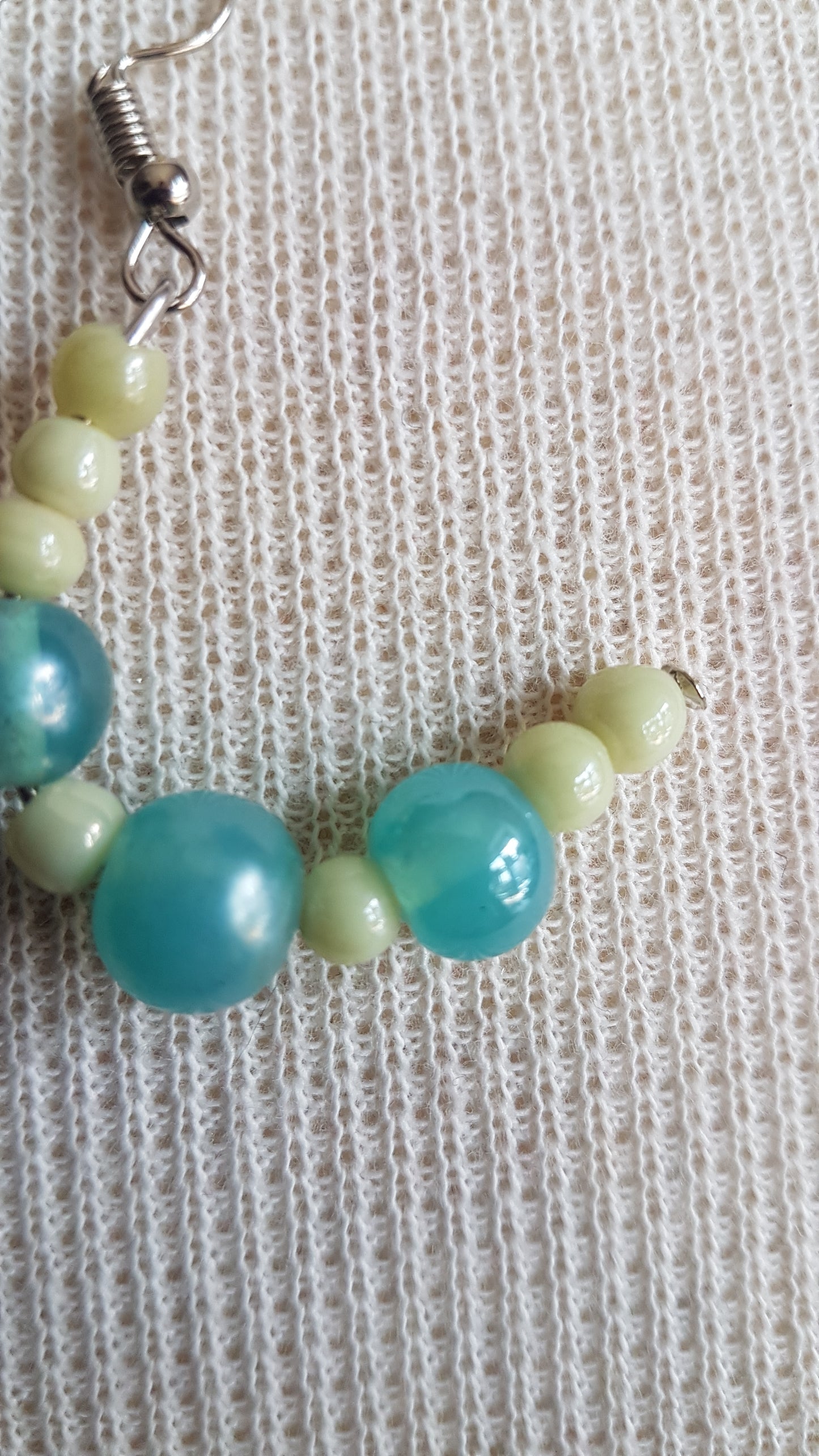 Blue And Green Bead Semi Hoop Earrings