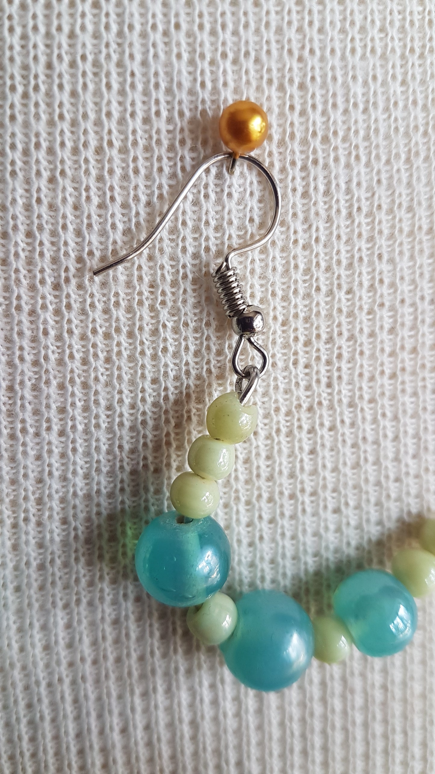 Blue And Green Bead Semi Hoop Earrings