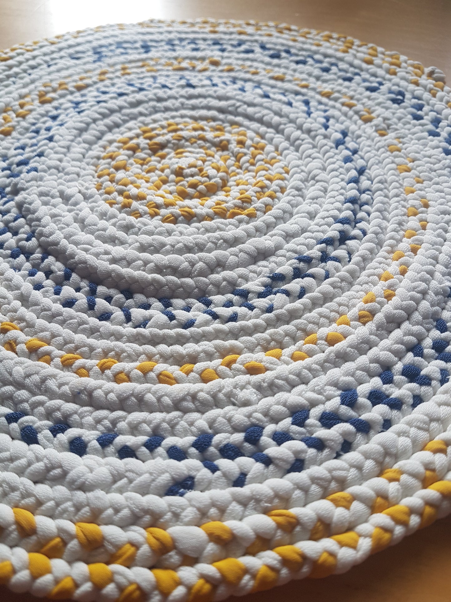 Handmade Coaster Centrepiece, Winter Theme Ivory Blue Yellow