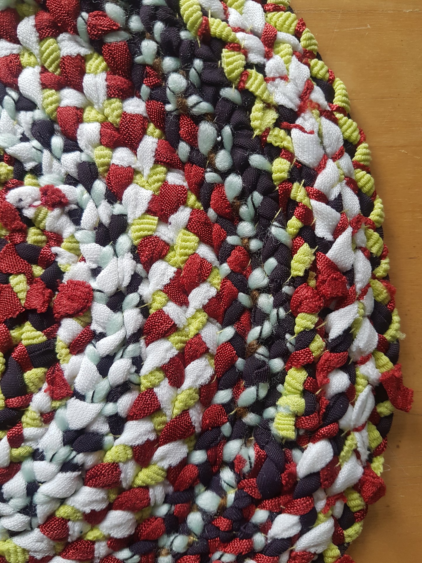 Handmade Braided Coaster Red Green White Multi Coloured