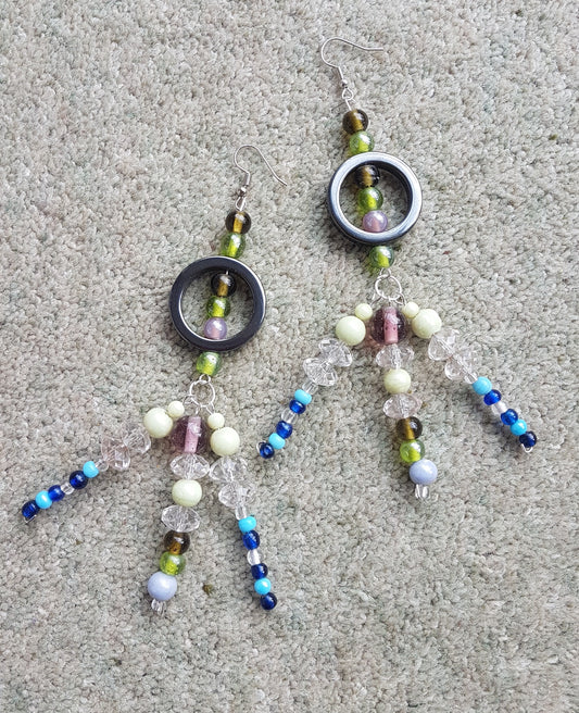 Multi Coloured Bead Dangle Earrings