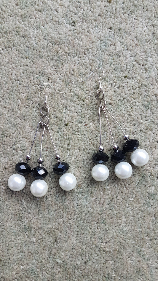 Black Bead And Pearl Earrings