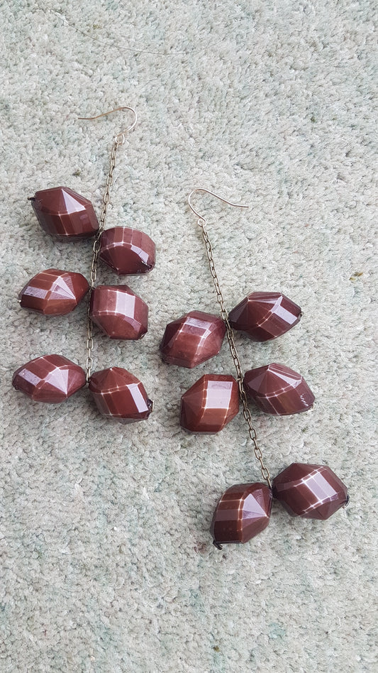 Brown Bead And Chain Earrings