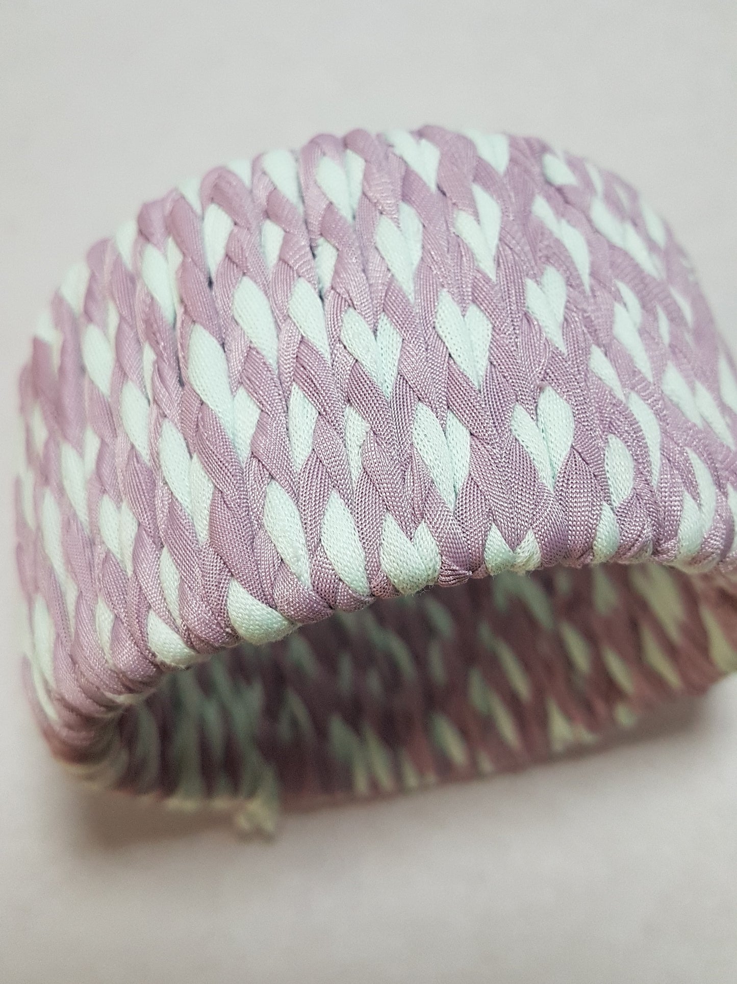 Dusky Pink Pastel Green Braided Chunky Bangle LARGE