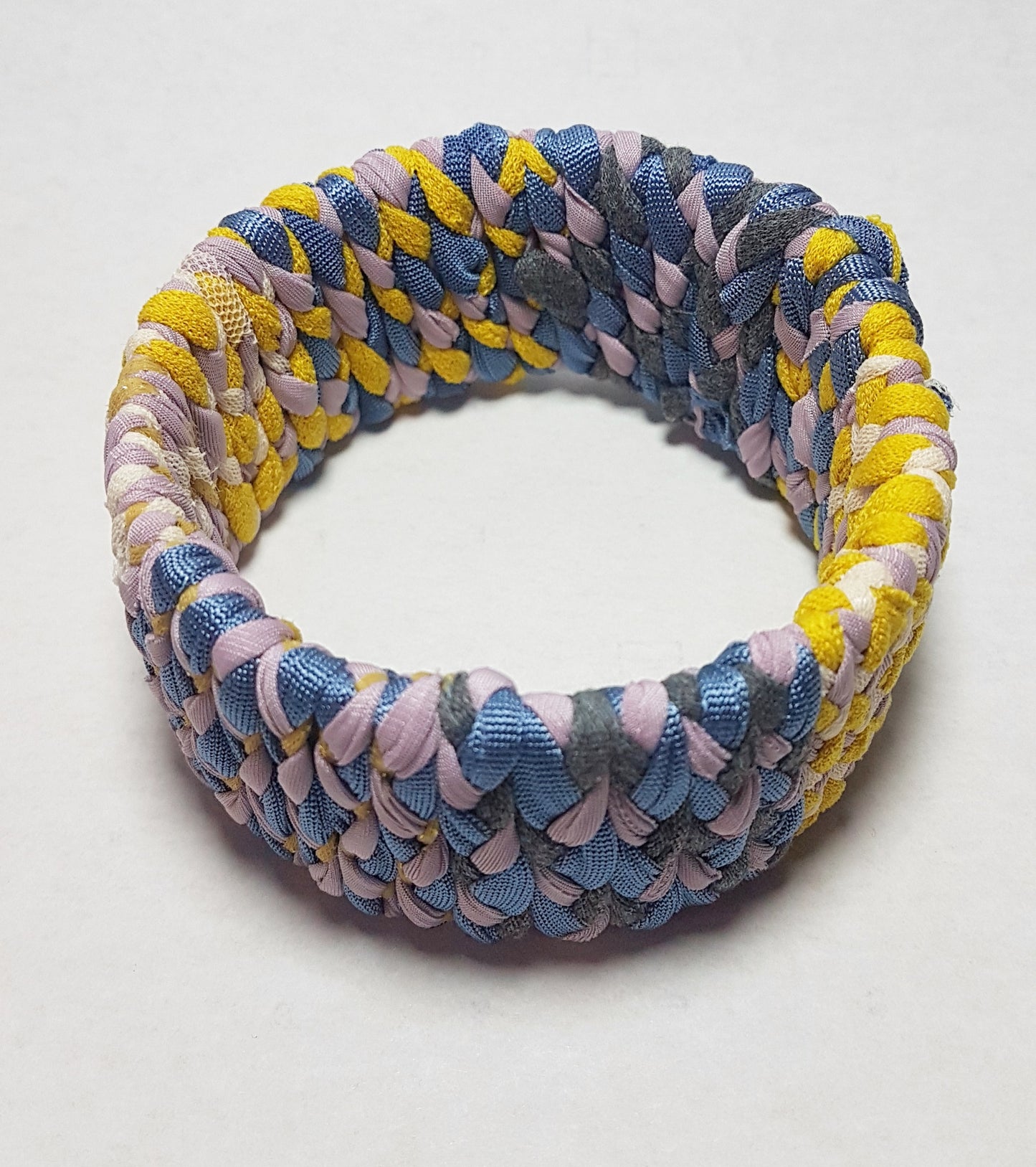 Blue Dusky Pink Cream Yellow Braided Chunky Bangle MEDIUM