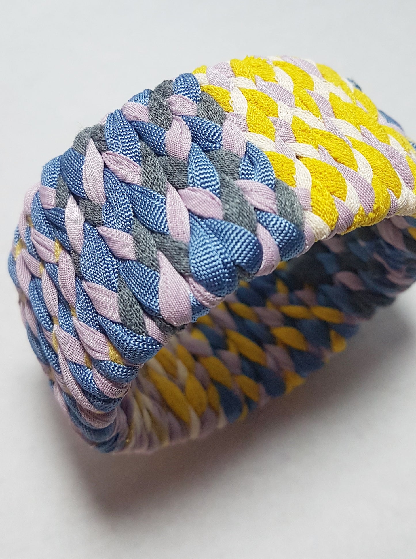 Blue Dusky Pink Cream Yellow Braided Chunky Bangle MEDIUM