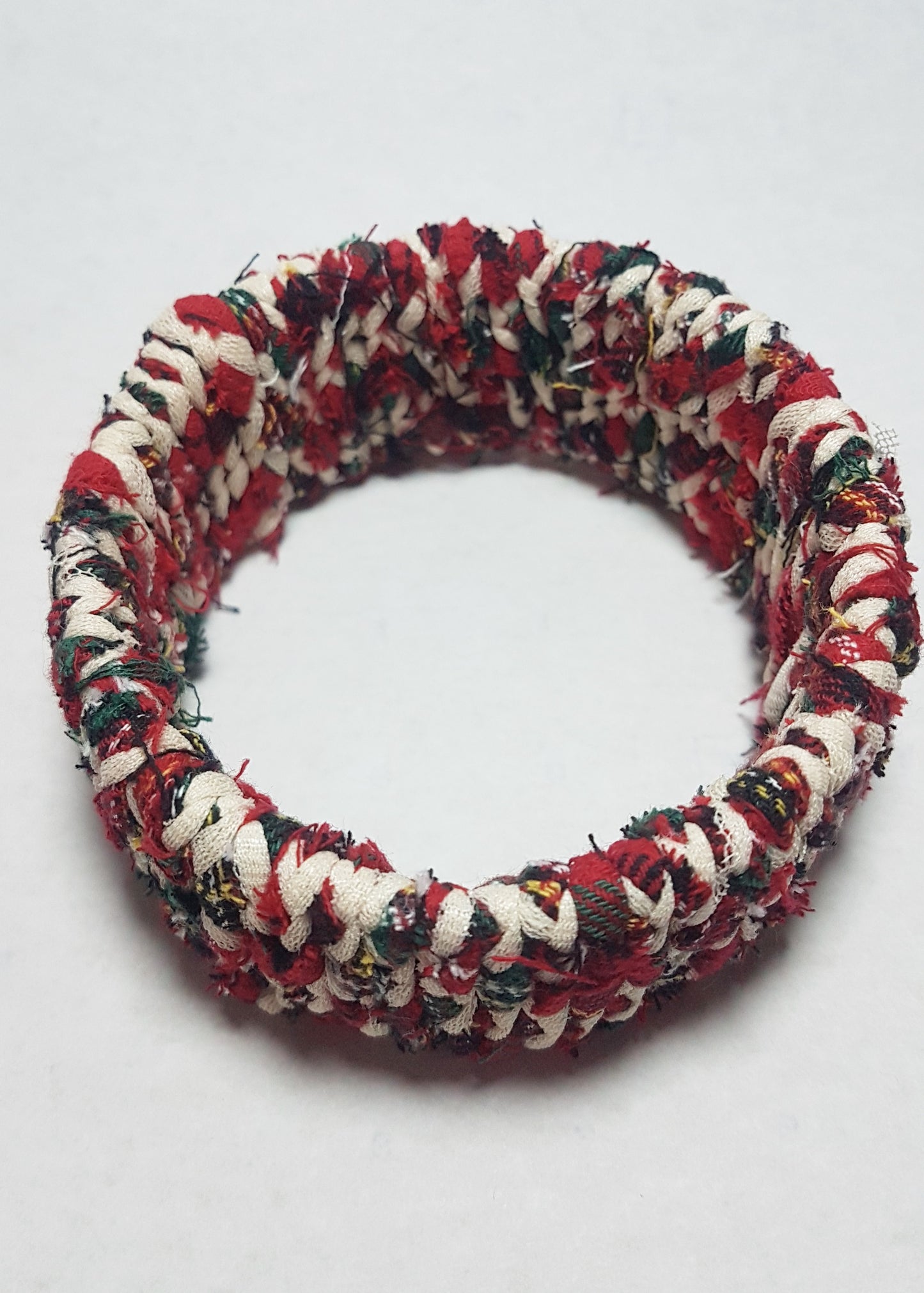 Red Green Cream Braided Chunky Bangle MEDIUM