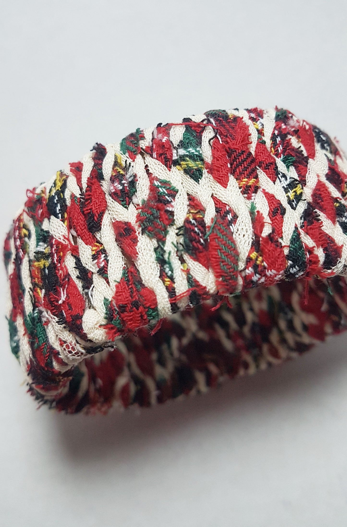 Red Green Cream Braided Chunky Bangle MEDIUM